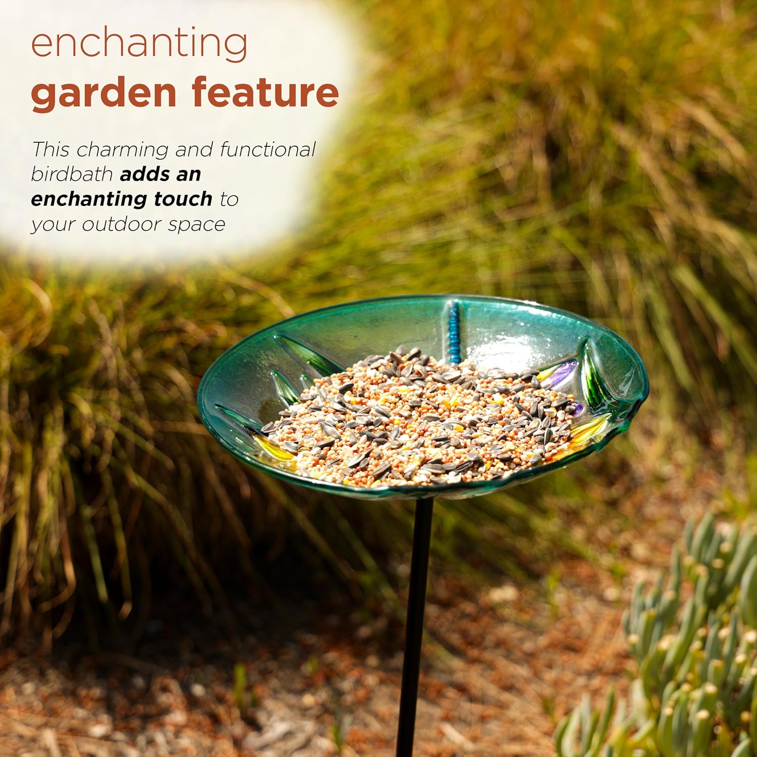 Alpine Corporation 25" Tall Outdoor Birdbath with Planter Pedestal Yard Statue, Stunning Garden Accent, 15" Round, Green