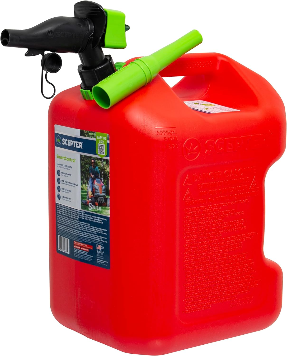 Scepter 1 Gal Gas Can, Spill Proof SmartControl Spout, Spout Extender, Red