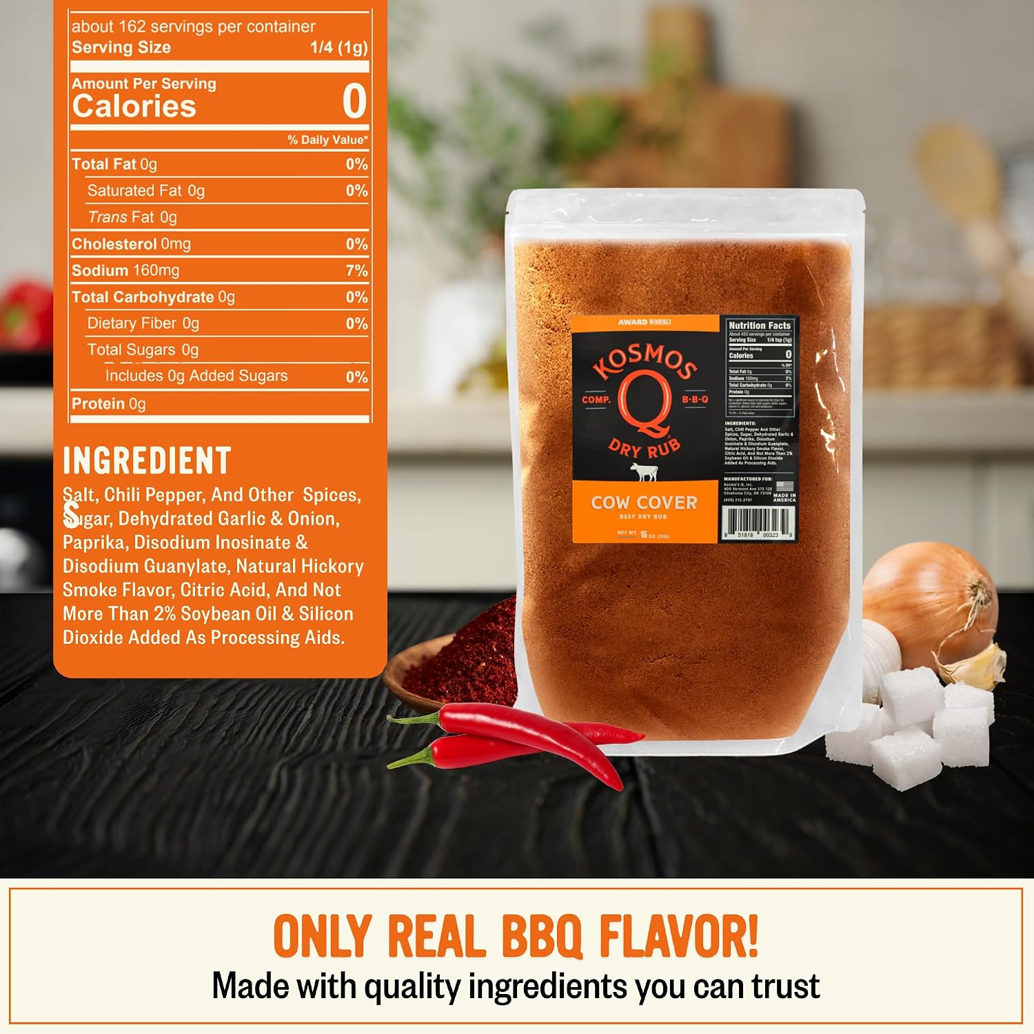 Kosmos Q Hot Dirty Bird BBQ Dry Rub, Spicy Seasoning with Chili Pepper, Brown Sugar, Garlic & Onion for Chicken, Turkey, Ribs, Pork, Dry Rub for Smoking & Grilling Meat, BBQ Spice Blend, 11 Oz Bag