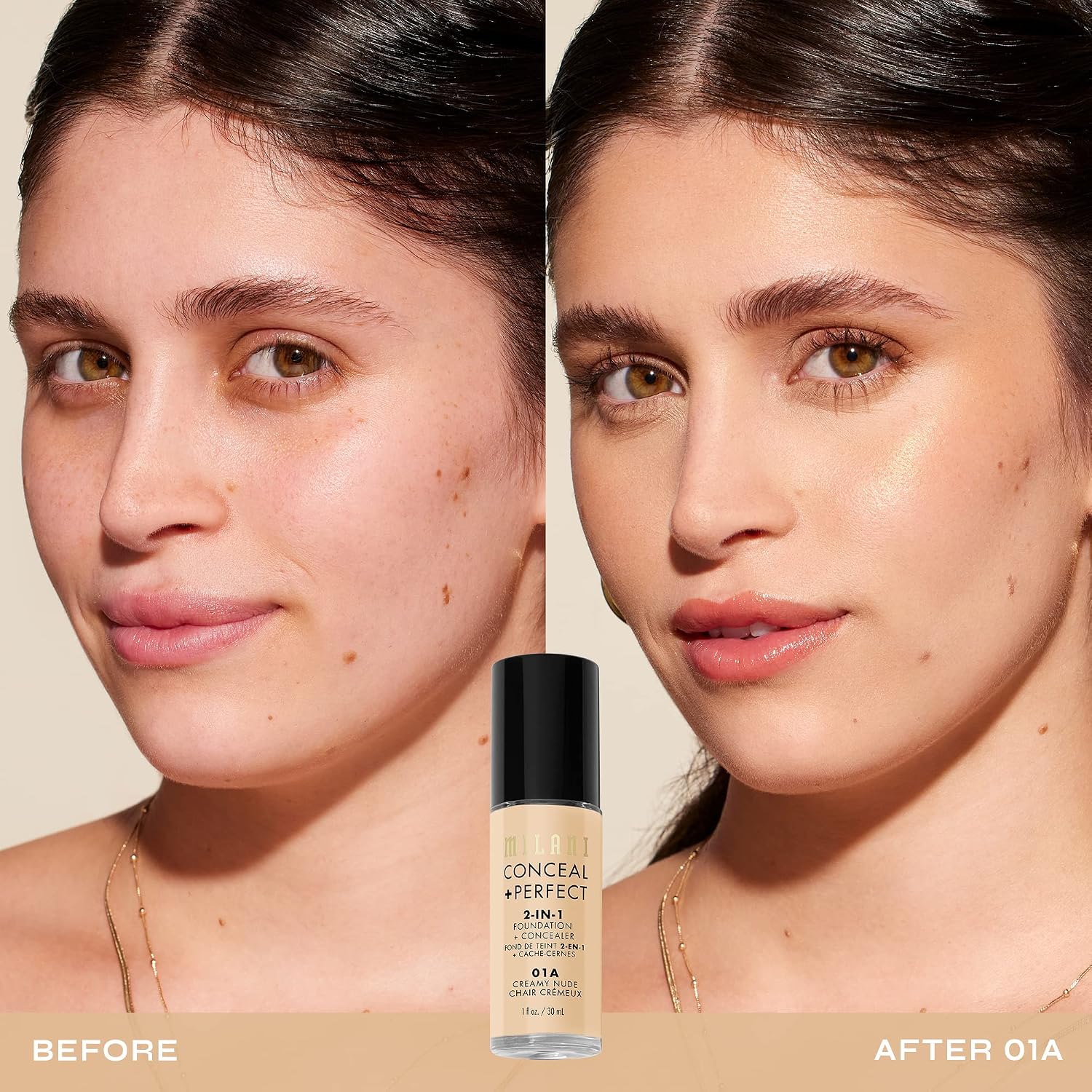 Milani Conceal + Perfect 2-in-1 Foundation + Concealer Makeup -13-Chestnut | Medium-To-Full Coverage, Natural-Matte Finish. Under Eye Corrector, Cover Redness & Imperfections. Waterproof & Sweat-Proof.