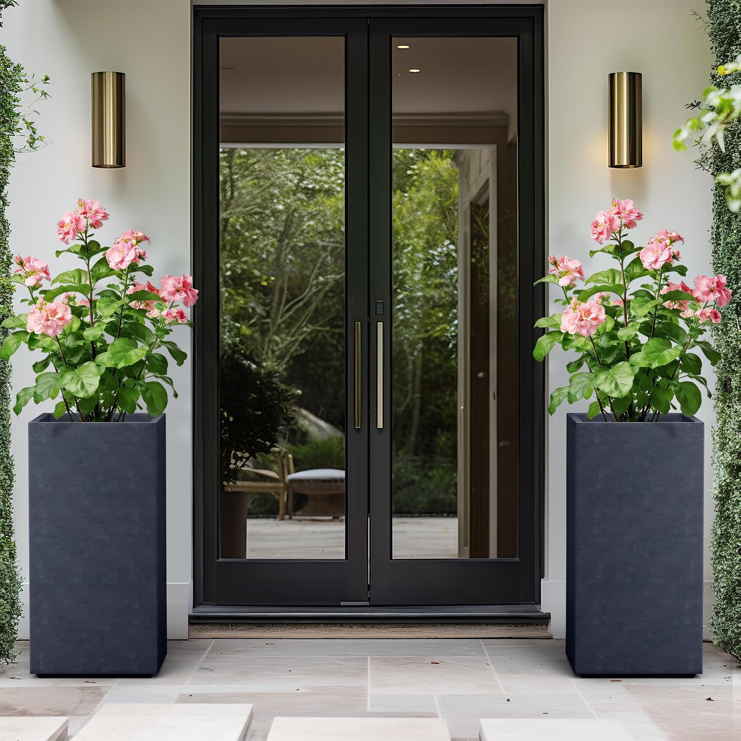 Kante Accent Column Square Pale Gray Concrete Planter 23.6" H, Outdoor