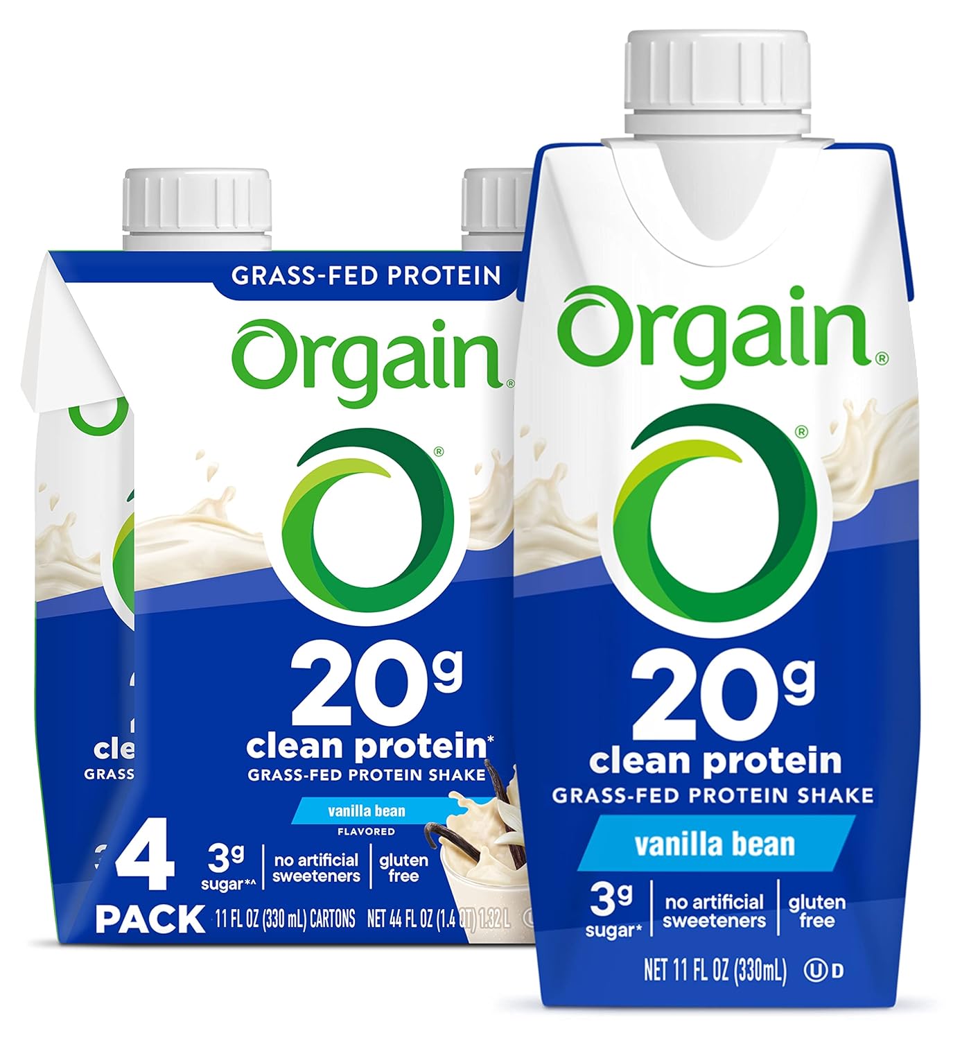 Orgain 20g Clean Grass Fed High Protein Shake, Vanilla, 11 oz, 12pk | Ready to drink dairy grass fed high protein, non-GMO, no soy ingredients, gluten-free, kosher, low net carbs