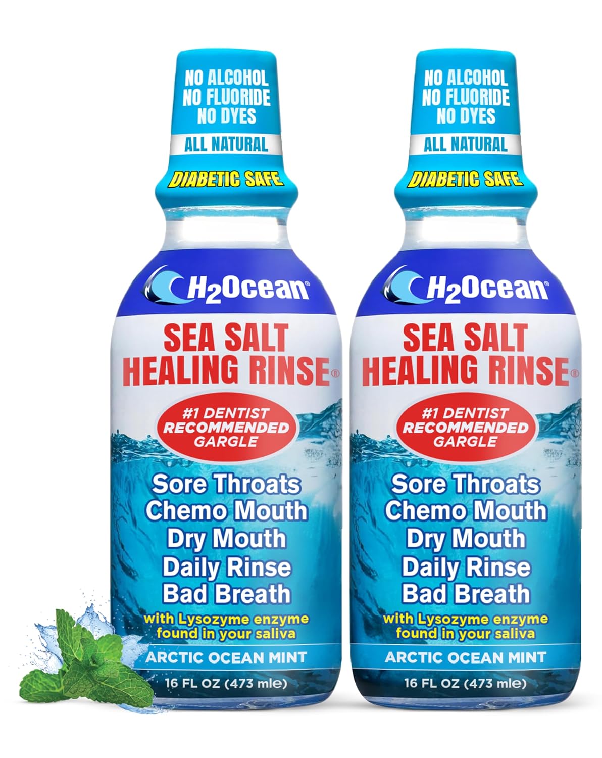 H2Ocean Healing Rinse Natural Sea Salt Mouthwash Arctic Ocean Mint, 8 oz | Alcohol & Fluoride-Free Oral Care for Tonsil Stones, Sore Throats, Wisdom Teeth Recovery & Gum Health, Whitening Mouthwash
