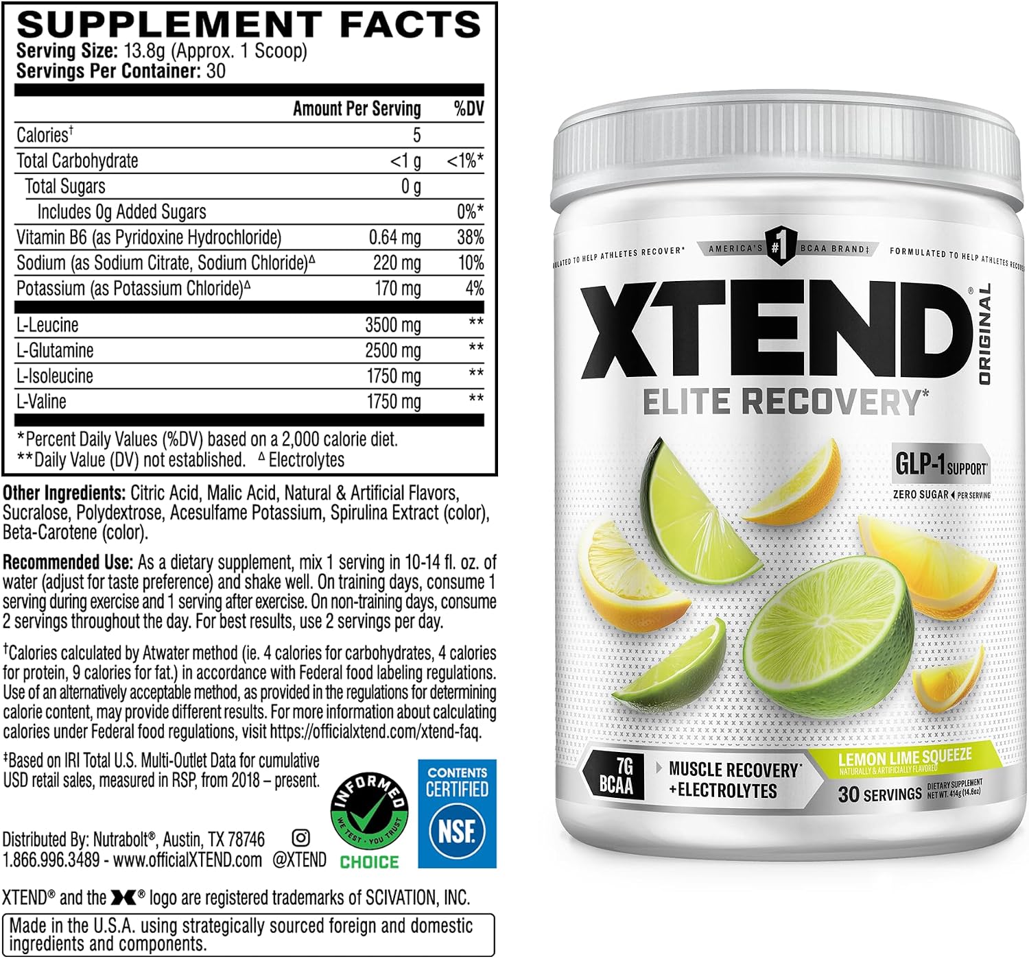 Xtend Original BCAA Powder, 7g BCAAs and 2.5g L-Glutamine for Muscle Recovery Hydration and Lean Muscle, Sugar Free Intra and Post Workout Drink with Electrolytes, Watermelon Explosion, 30 Servings