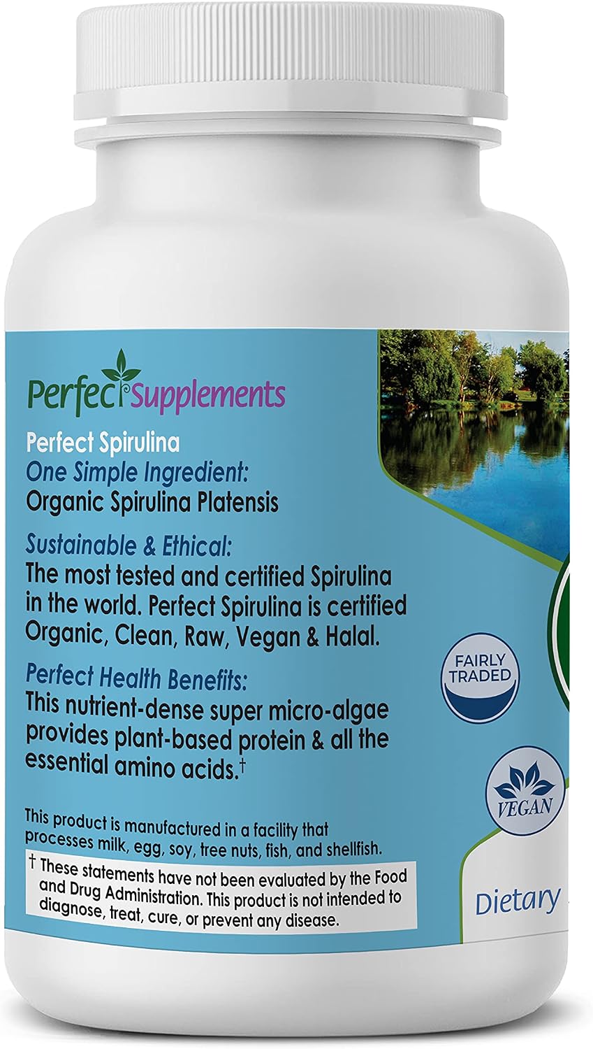 Perfect Supplements – Perfect Spirulina – 120 Vegetable Capsules – Organic Spirulina Supplement - Whole Food Micro Algae - Immune System Support