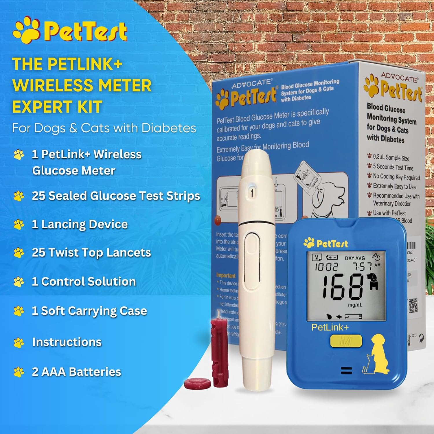 PetTest Genteel Glucose Monitor Kit for Dogs and Cats, Pain-Free Testing