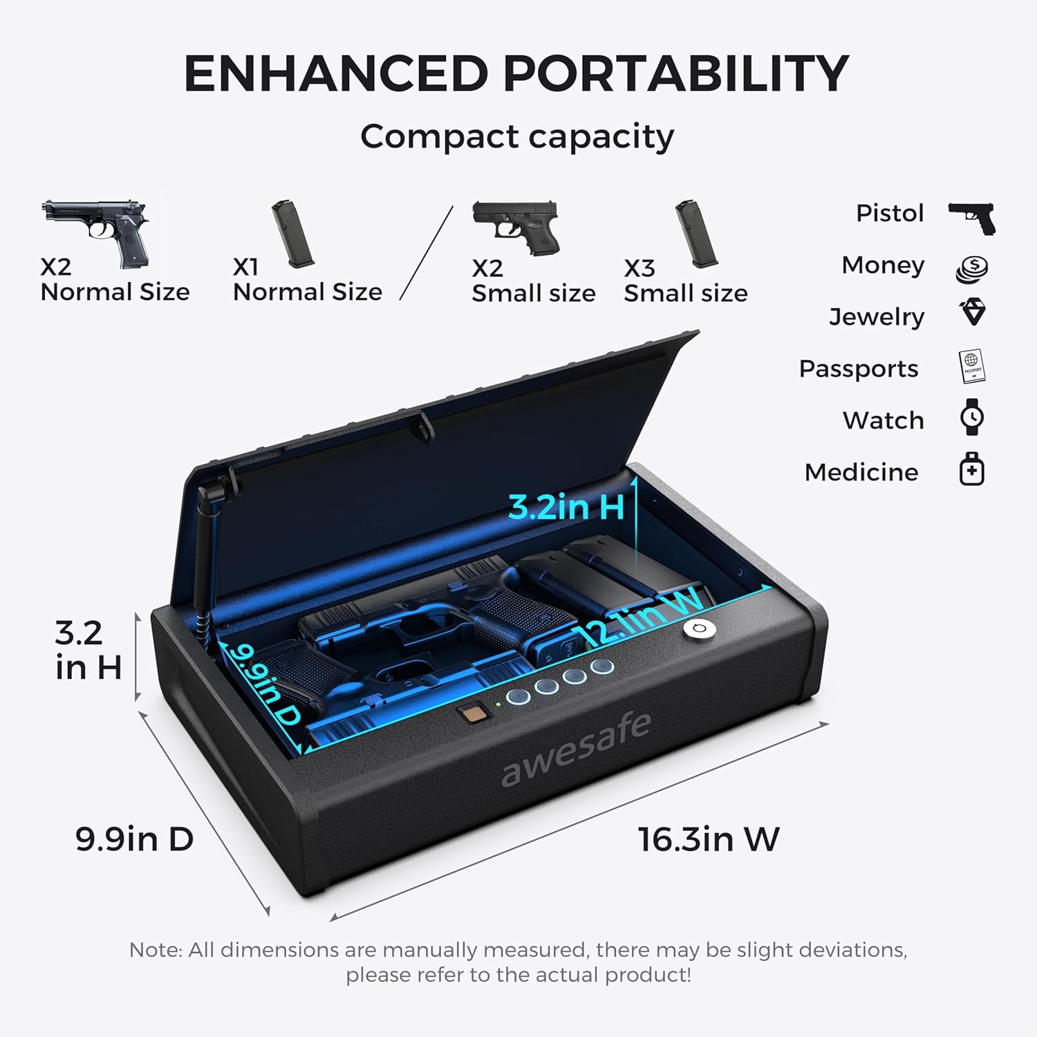 awesafe Biometric Gun Safe for Pistol, 3 Ways Quick Access with Fingerprint Digital PIN Key
