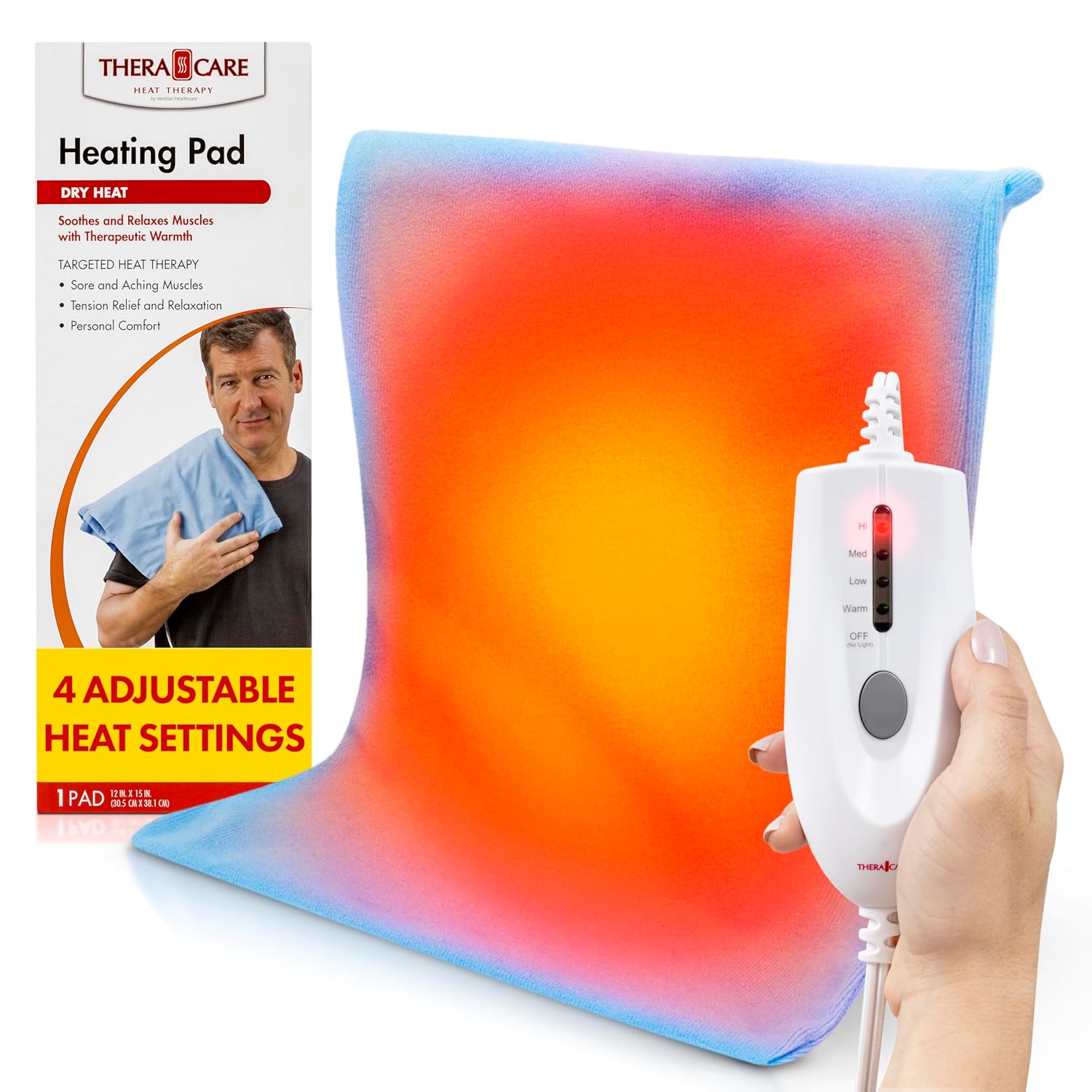 Deluxe Heating Pad Moist/Dry Heat Therapy | Moist & Dry Heat Therapy for Sore Muscles, 4 Heat Settings, Sponge Included, Machine-Washable Cover