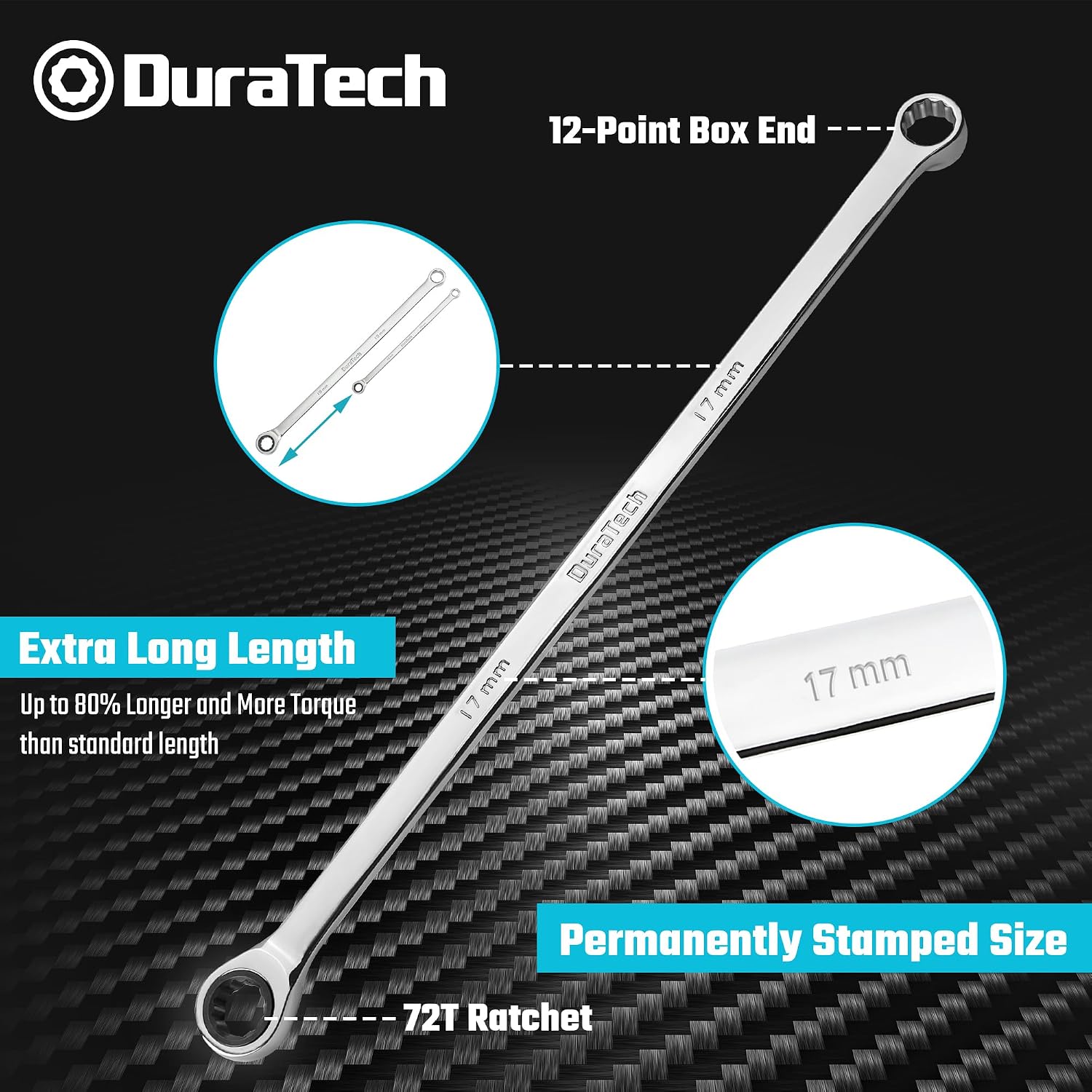 DURATECH Extra Long Ratcheting Wrench Set, Double Box End, Metric, 9-Piece