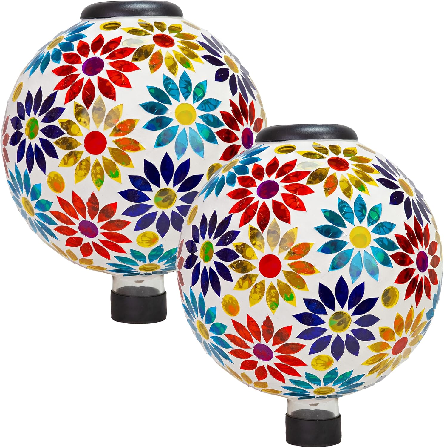 Sunnydaze Solar Gazing Ball for Garden, Mosaic Cool Blooms