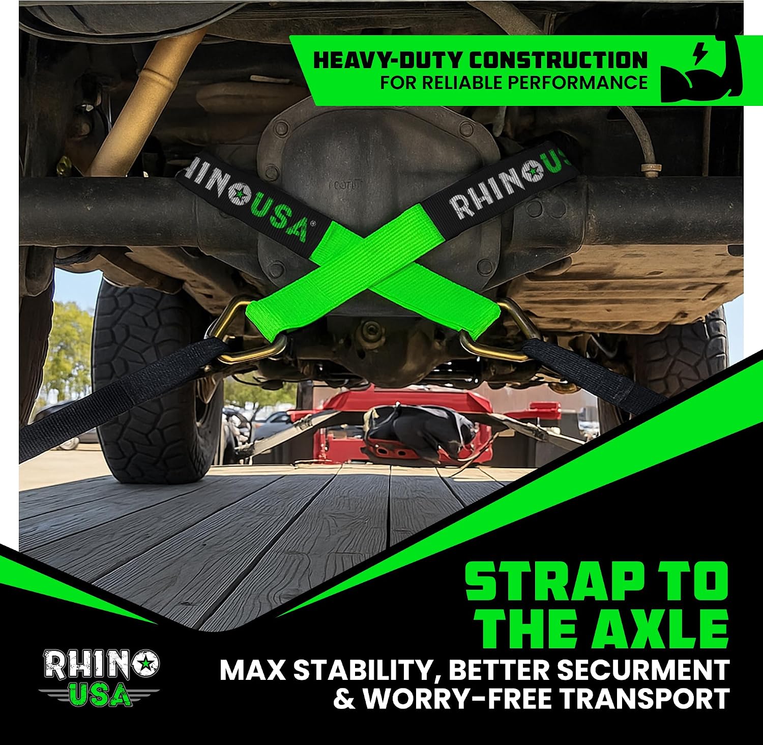 Rhino USA Axle Tie Down Straps - 11,128lb Break Strength with D-Rings