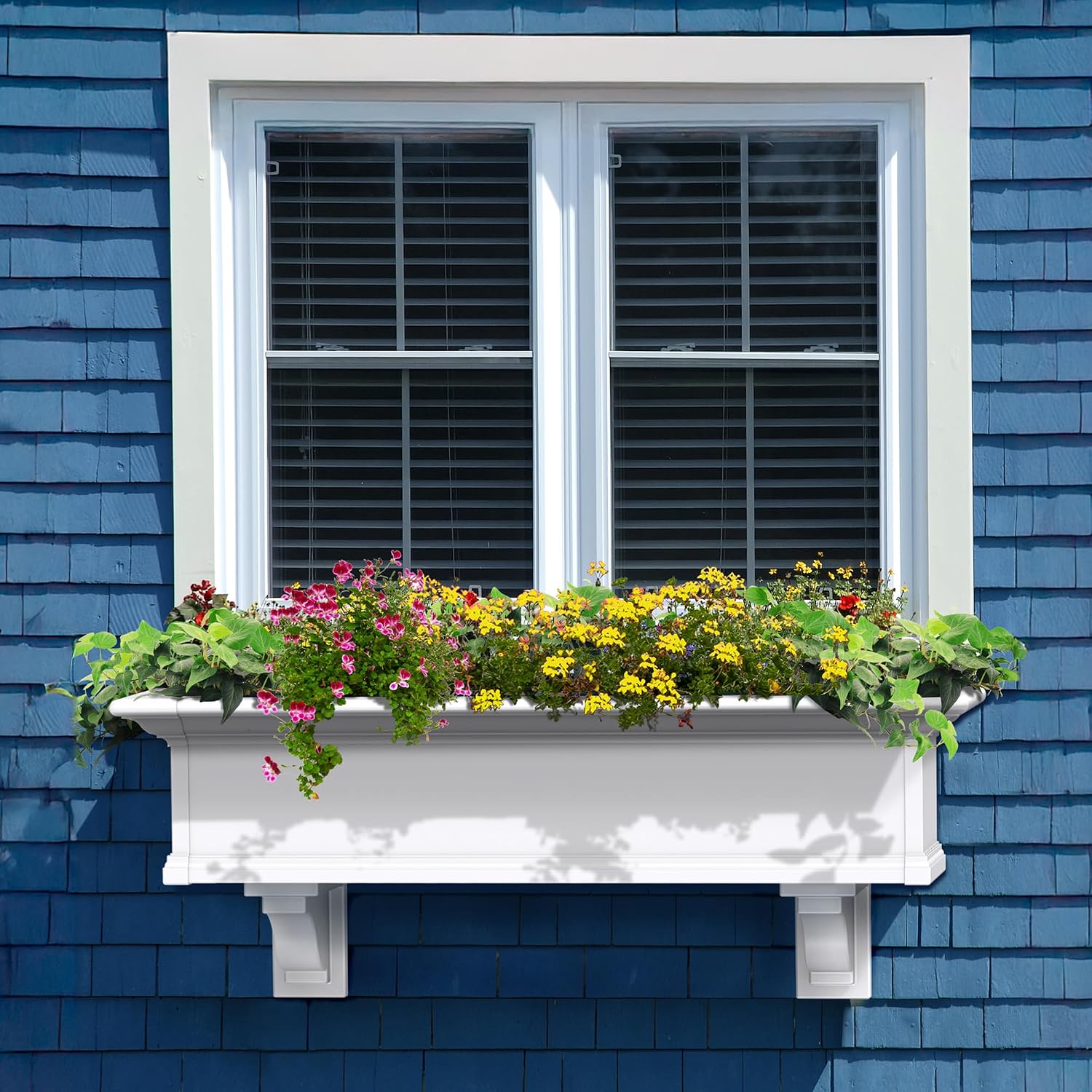 Mayne Yorkshire 60in Self-Watering Rectangular Window Box Planter, White | Self-watering, All season, Fade resistant, Customizable, Mounting brackets included, Built-in overflow, 15-year warranty