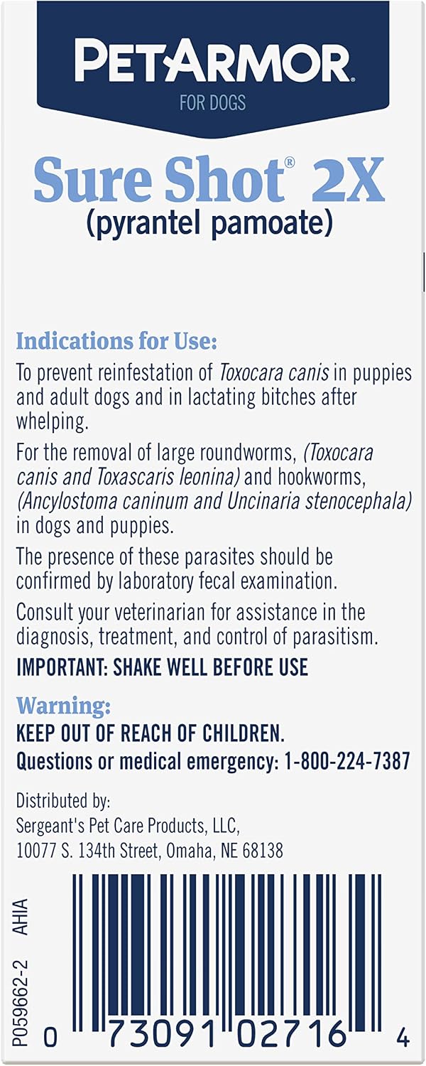 PetArmor Sure Shot Liquid Dewormer Dogs, Roundworms/Hookworms, 2oz | Ideal for Dogs & Puppies 2 Weeks+; Removes 2 Roundworms & 2 Hookworms; vet-quality formula; Precise Liquid Dosing