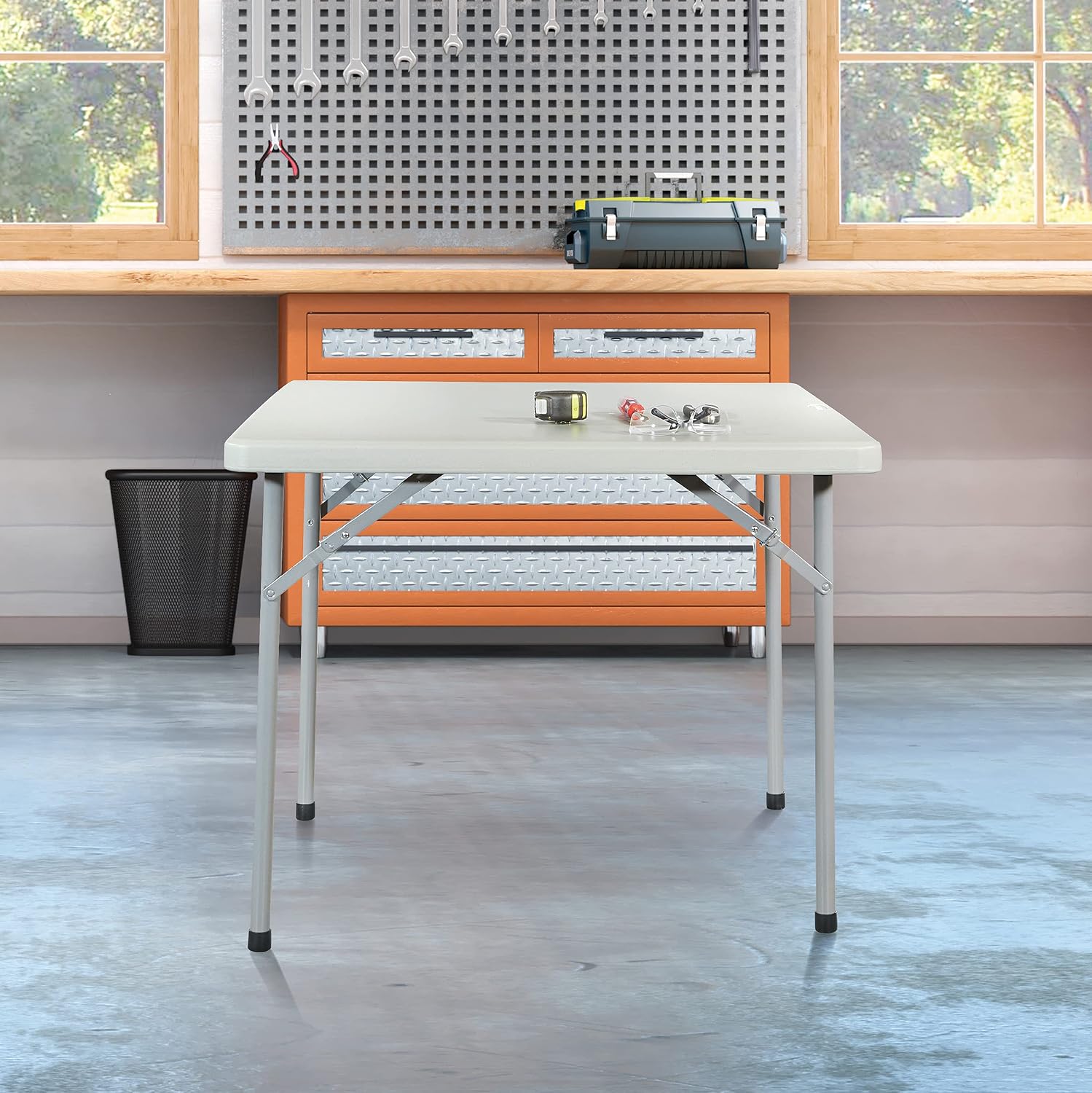 Office Star Resin Sqaure Multipurpose Table with Collapsible Legs, Indoor Outdoor Use for Banquets, Picnics, and Parties, 36 Inch, Square