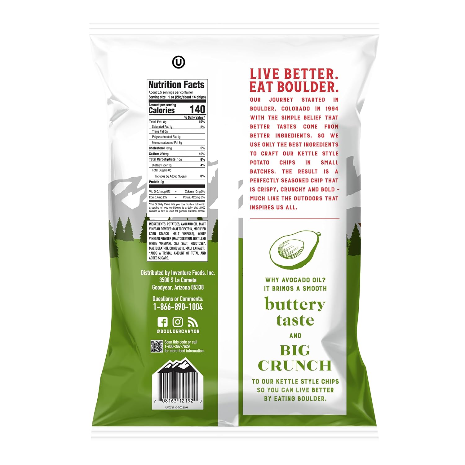 Boulder Canyon Avocado Oil Sea Salt Potato Chips 6 Count, 1.25 OZ
