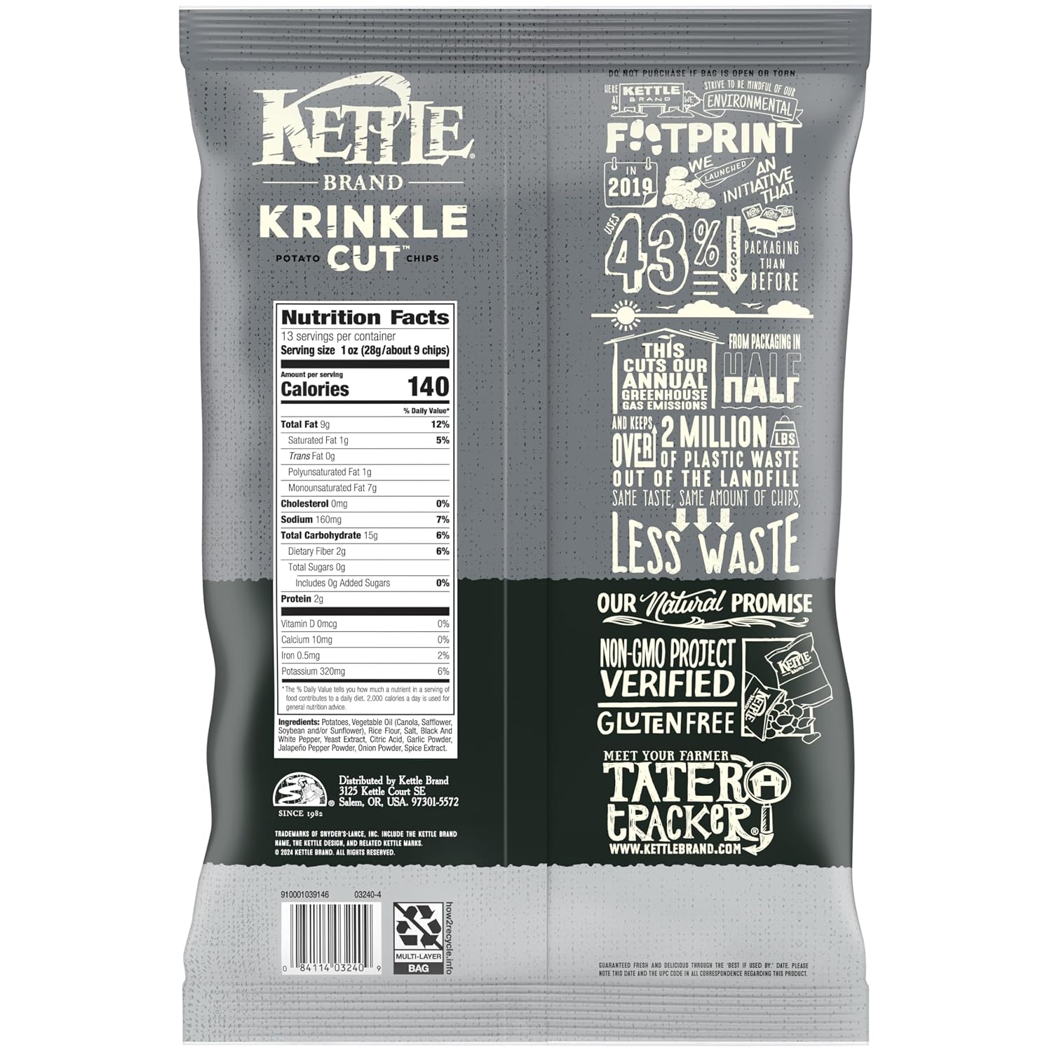 Kettle Brand Krinkle Cut Salt and Fresh Ground Pepper Potato Chips, 13 Oz