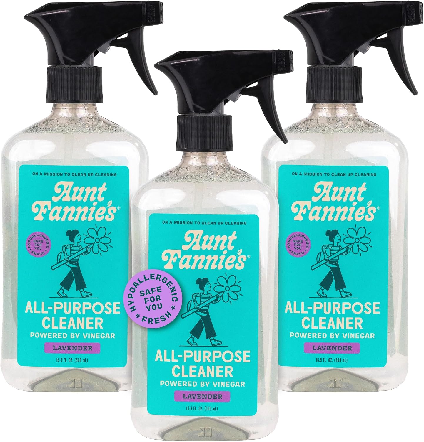 Aunt Fannie's All Purpose Vinegar Cleaner Spray, Lavender, Pack of 1 | Cuts Grease & Grime, No Harsh Residue, Safe for Kitchens Bathrooms Windows Counters & Sealed Areas, Kid and Pet Safe