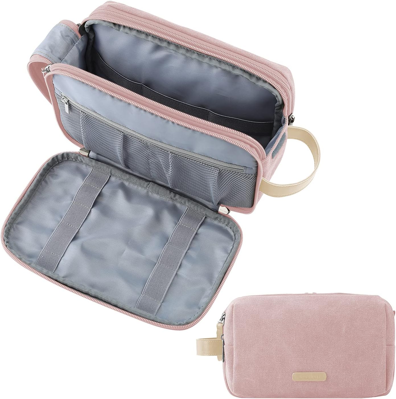 BAGSMART Toiletry Bag for Men, Canvas Travel Toiletry Organizer Dopp Kit Water-resistant Shaving Bag for Toiletries Accessories,Grey-Medium