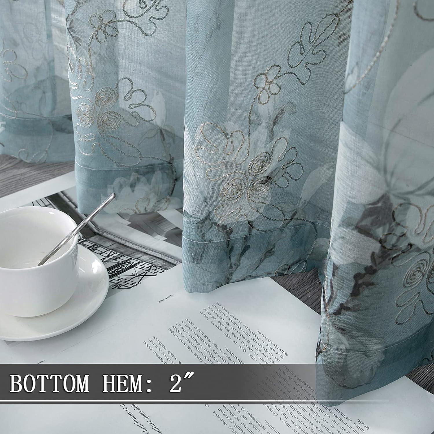 Tollpiz Floral Grey Sheer Curtain Flower Print Vine Embroidery Bedroom Curtains Rod Pocket Voile Window Curtain for Living Room, 54 x 84 inches Long