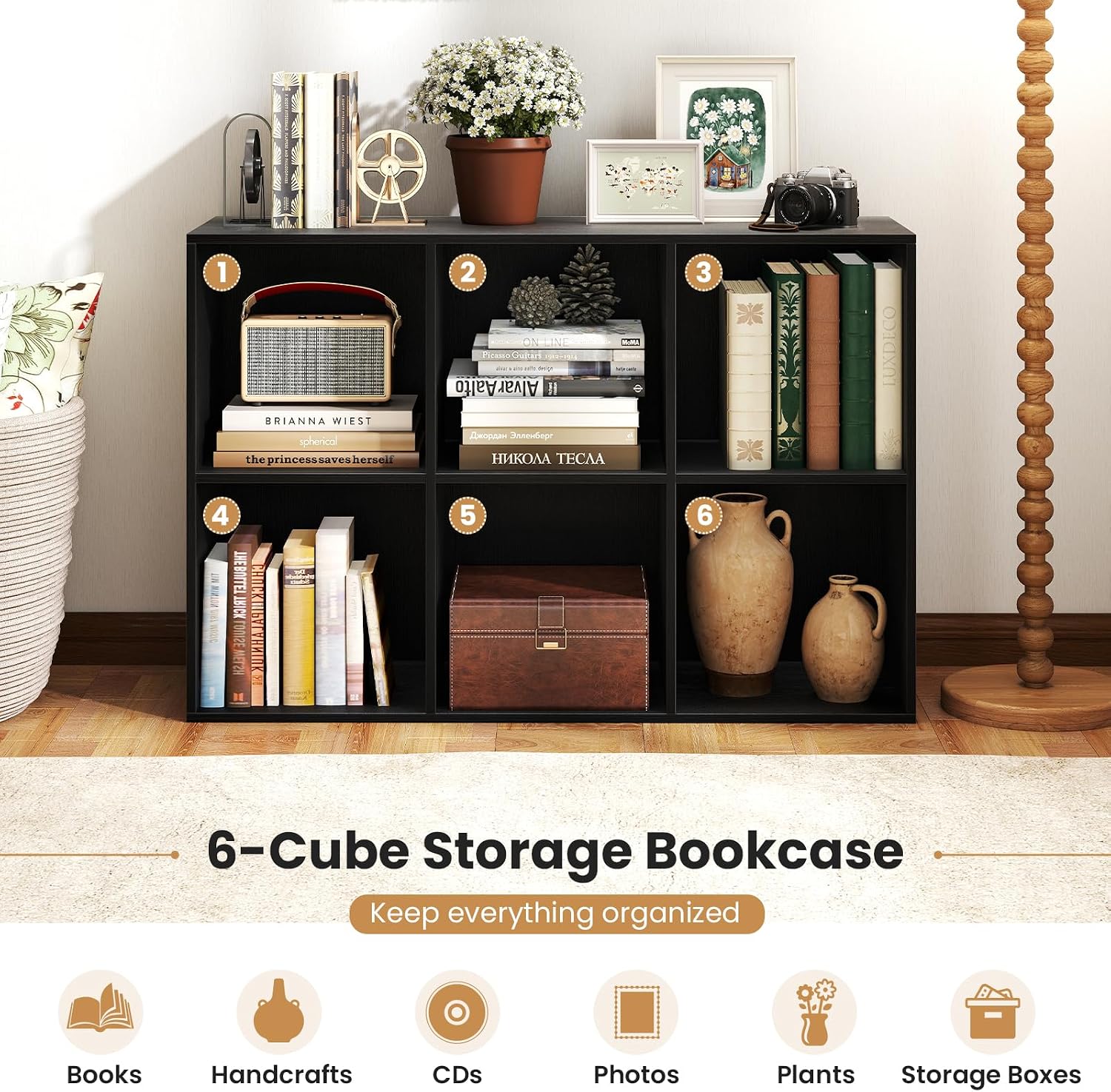 Giantex 8-Cube Bookcase, 3-Tier Cubby Bookshelf, Horizontal Vertical Display Rack with Anti-Tipping Kits, Modern Storage Organizer Shelf Unit for Bedroom, Living Room, Study (Natural, 8-Cube)