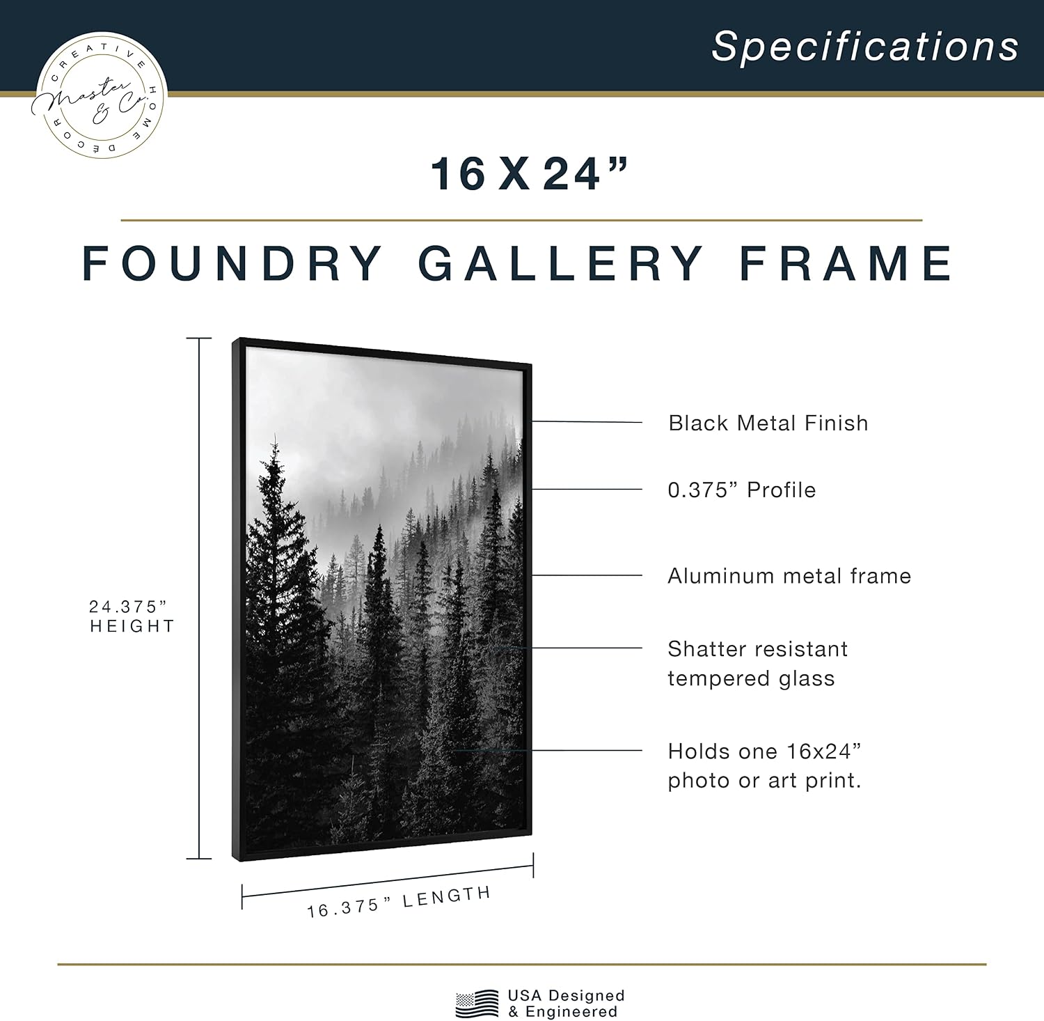 MCS Master & Co. Foundry Metal Picture Frame, 12x12 Matted to 8x8