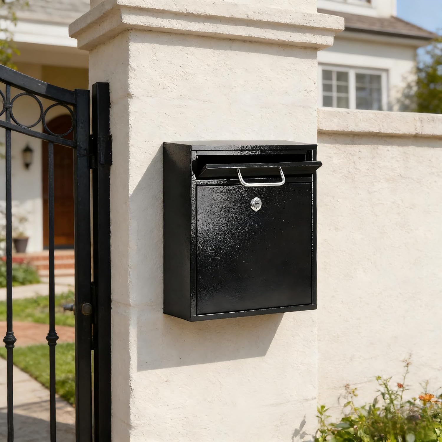 KYODOLED Steel Key Lock Mail Boxes Outdoor, Locking Wall Mount Mailbox, Security Lock Drop Box, Collection Boxes for Home, Office or Commercial,16.2H x 11.2L x 4.6W Inches, Black X Large