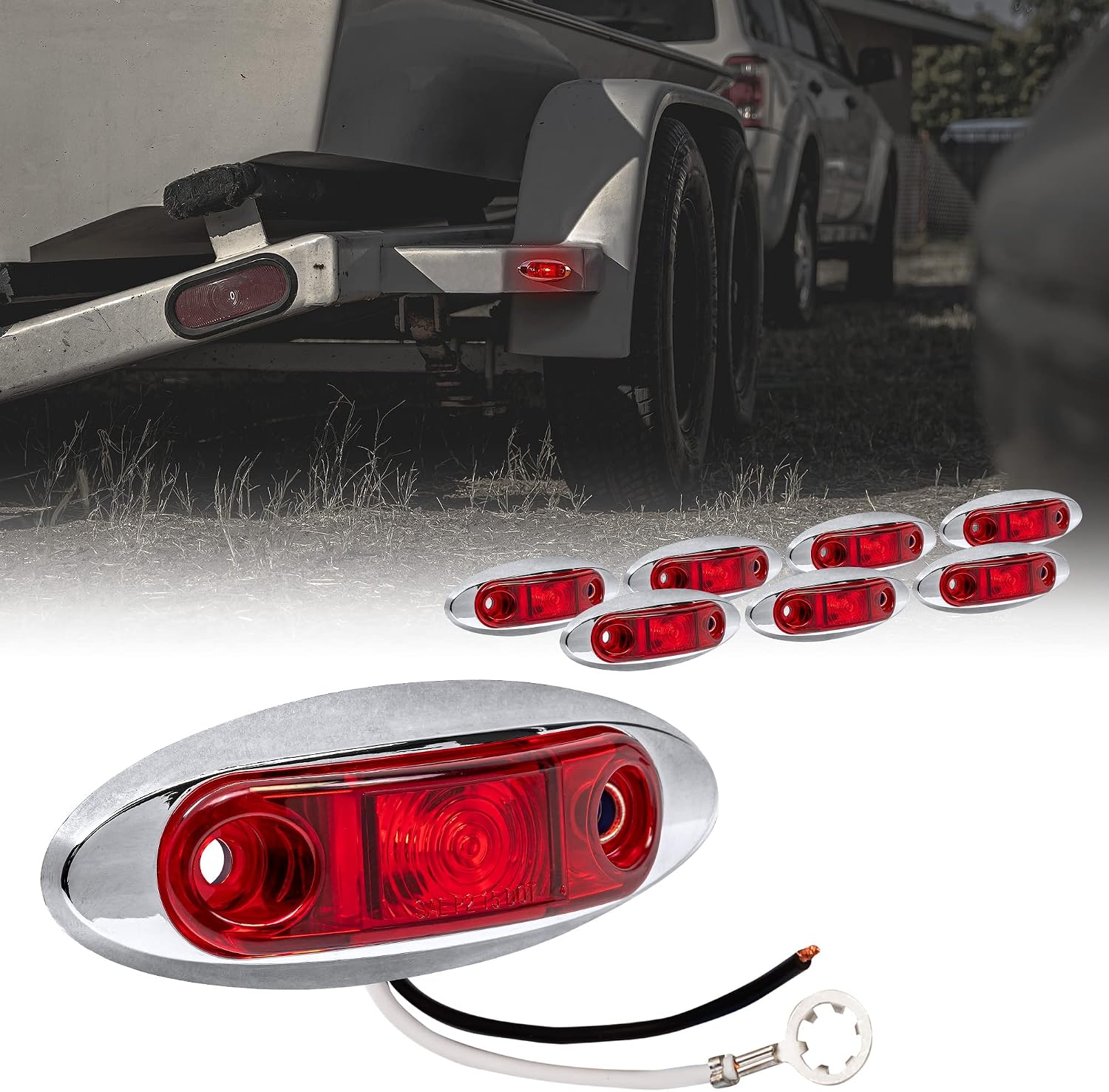 TRUE MODS 2pc 2.5" Amber Oval LED Trailer Marker Lights for Boat Trailer RV