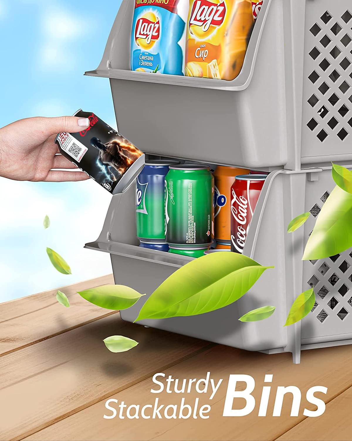 Skywin Stackable Storage Bins Open Front for Pantry Storage, 4 Pack - Black