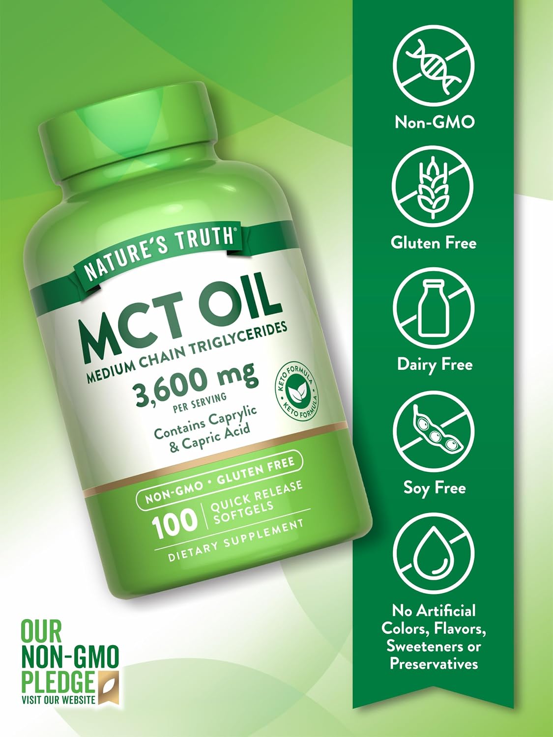 Nature's Truth MCT Oil Pills | 3600mg | 100 Softgels | Keto Friendly