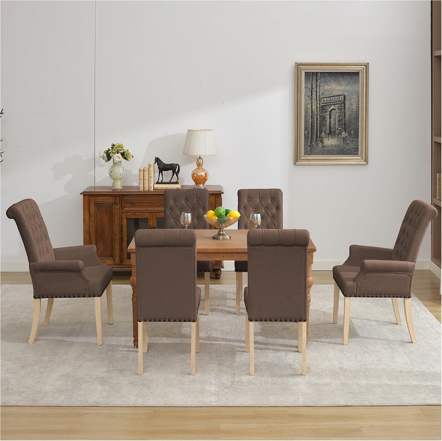 adochr Dining Chairs with Arms,Linen High Back Dining Room Chairs, Beige