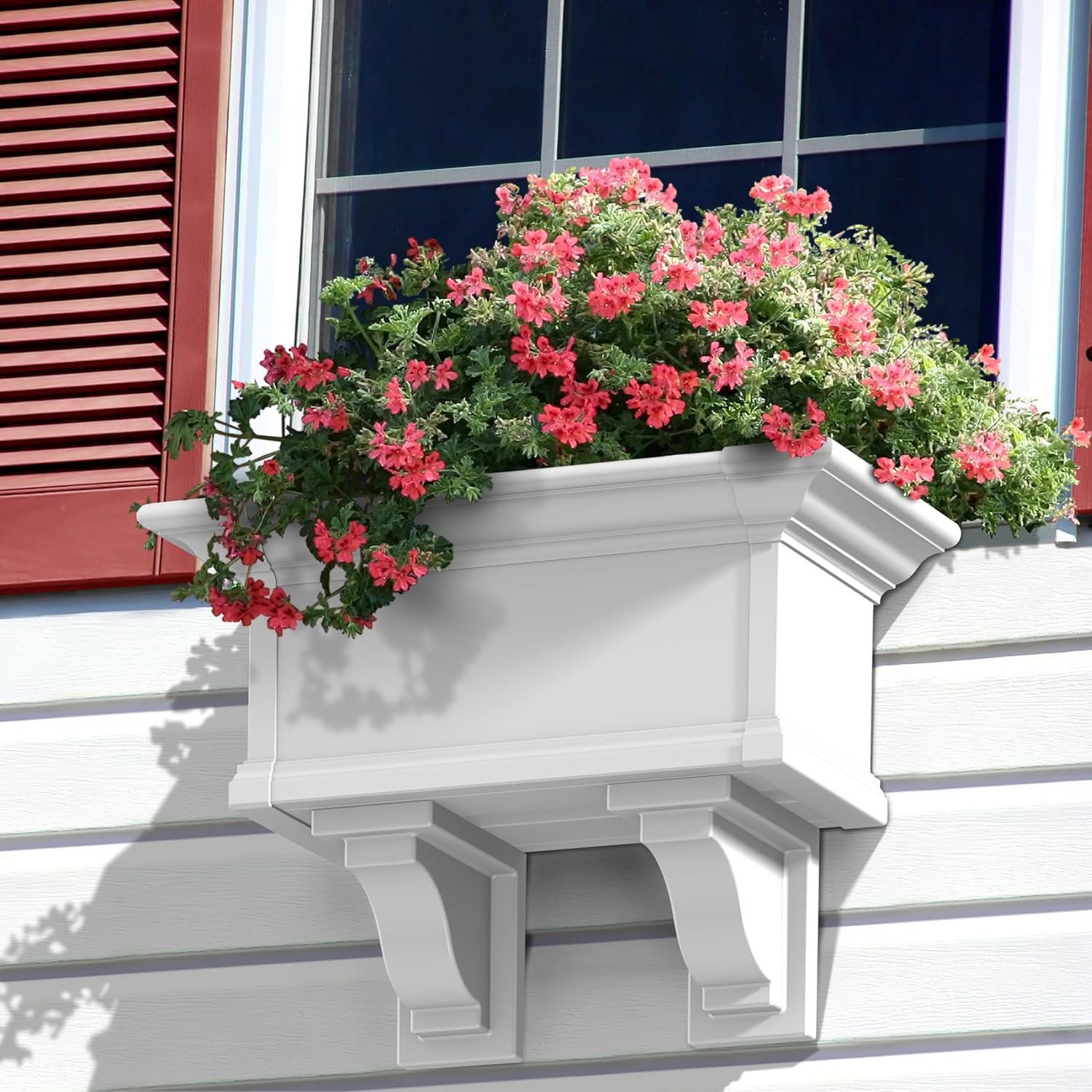 Mayne Yorkshire 60in Self-Watering Rectangular Window Box Planter, White | Self-watering, All season, Fade resistant, Customizable, Mounting brackets included, Built-in overflow, 15-year warranty