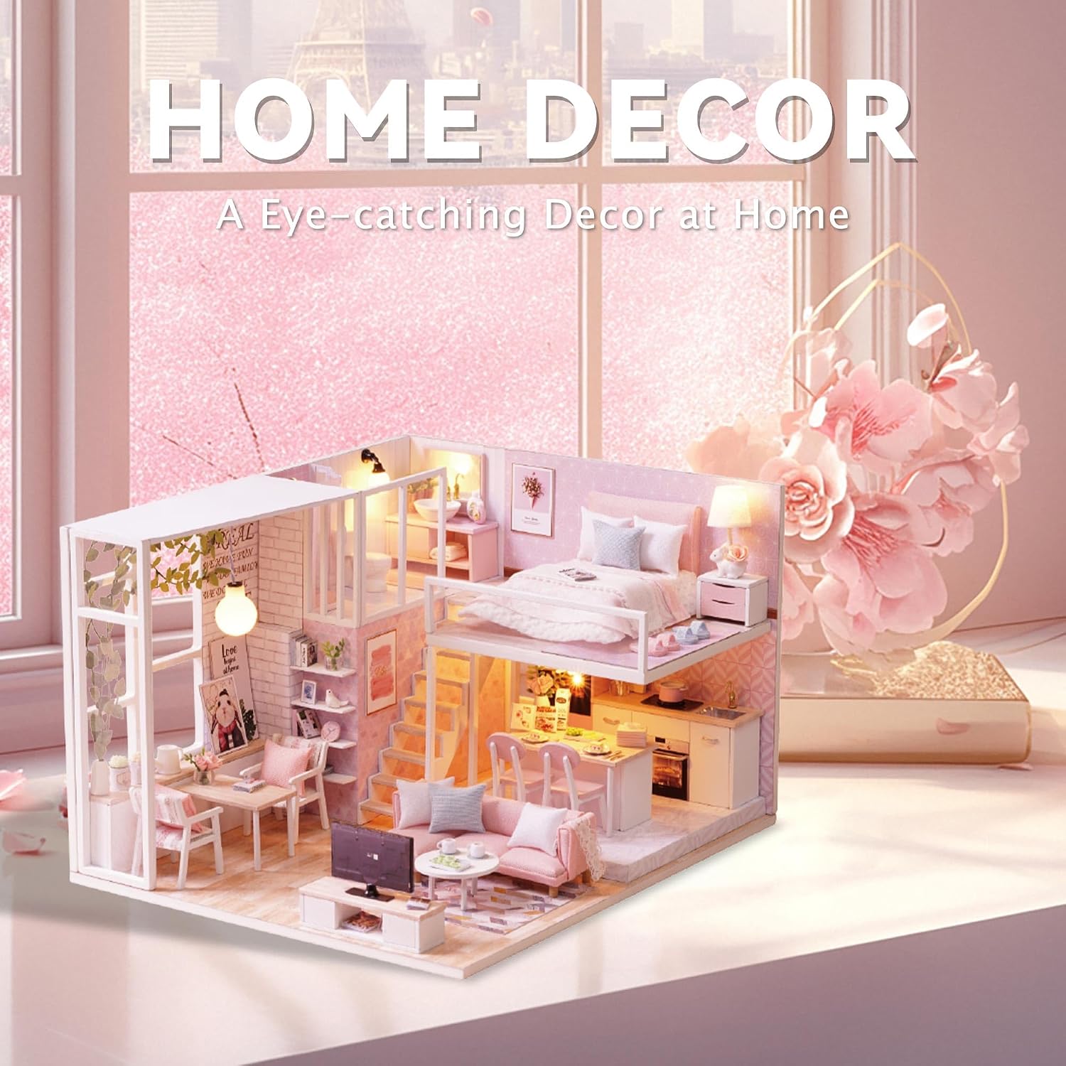 Flever Dollhouse Miniature DIY House Kit Creative Room with Loft Apartment Scene for Romantic Artwork Gift (Tranquil Life)