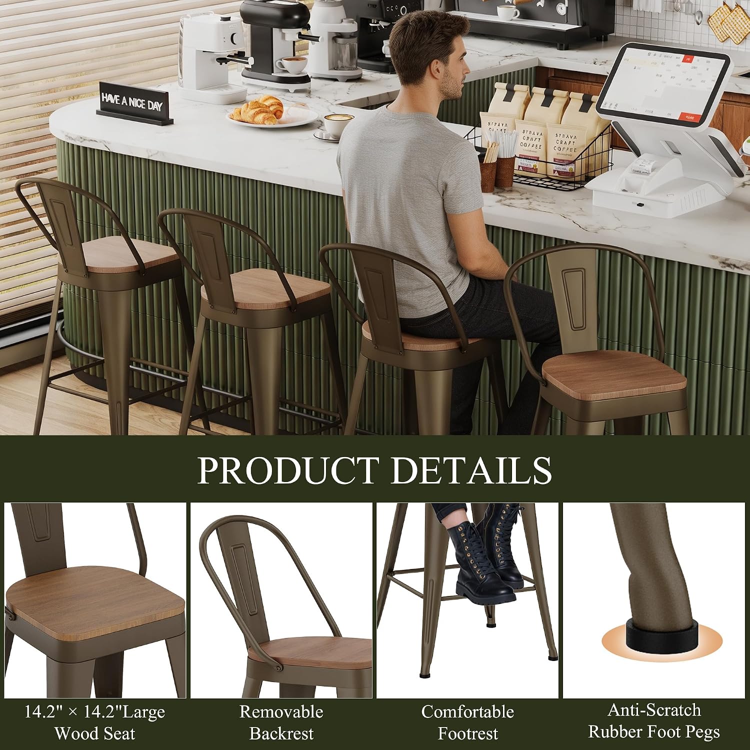 Aklaus Metal Bar Stools Set of 4