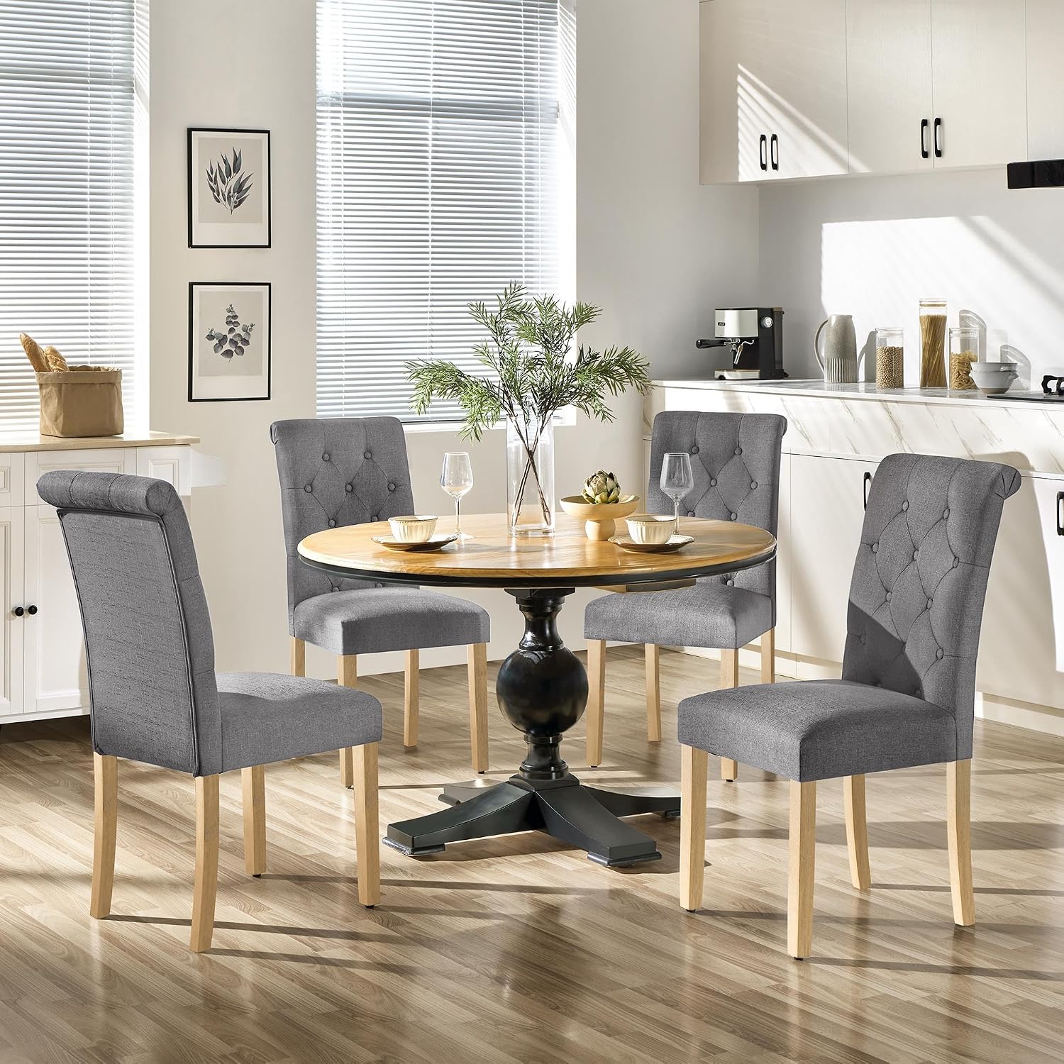 Yaheetech Dining Chairs Set of 2 Modern Upholstered Parson Chairs Dark Gray