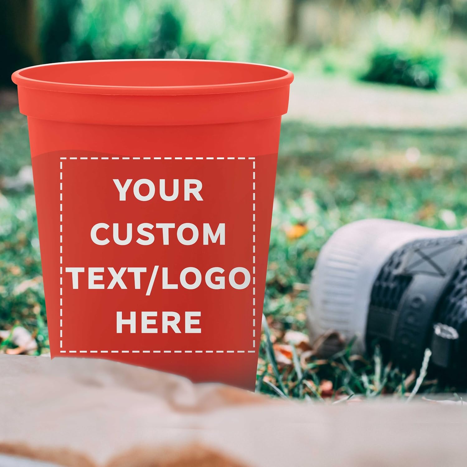 DISCOUNT PROMOS Custom Plastic Stadium Cups 16 oz. Set of 10/50/100, Personalized Bulk Pack - Perfect for Birthdays, Weddings, Picnic, Beach