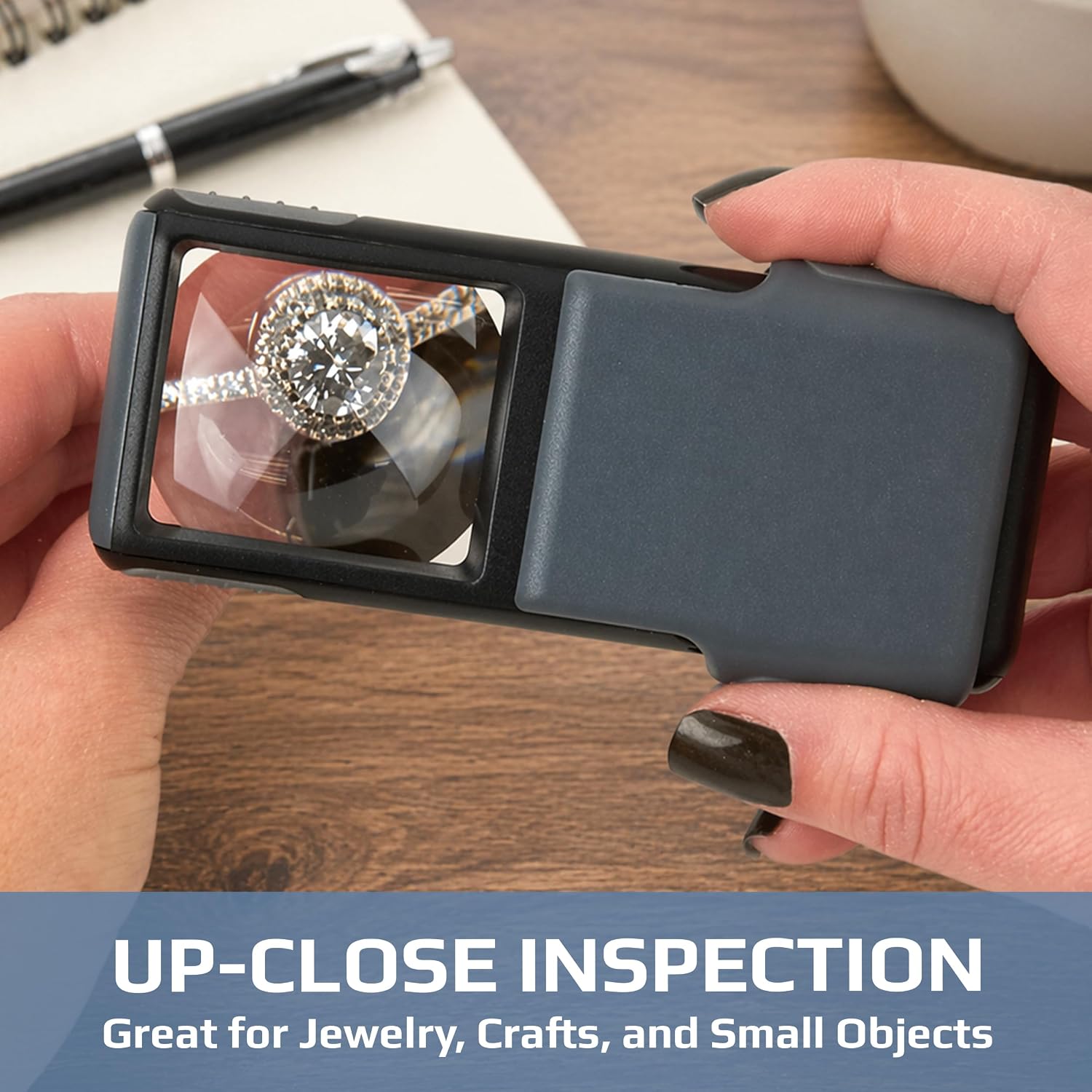 Carson MiniBrite LED Lighted Slide-Out Aspheric Magnifier with Protective Sleeve (PO-55), 5X, Gray