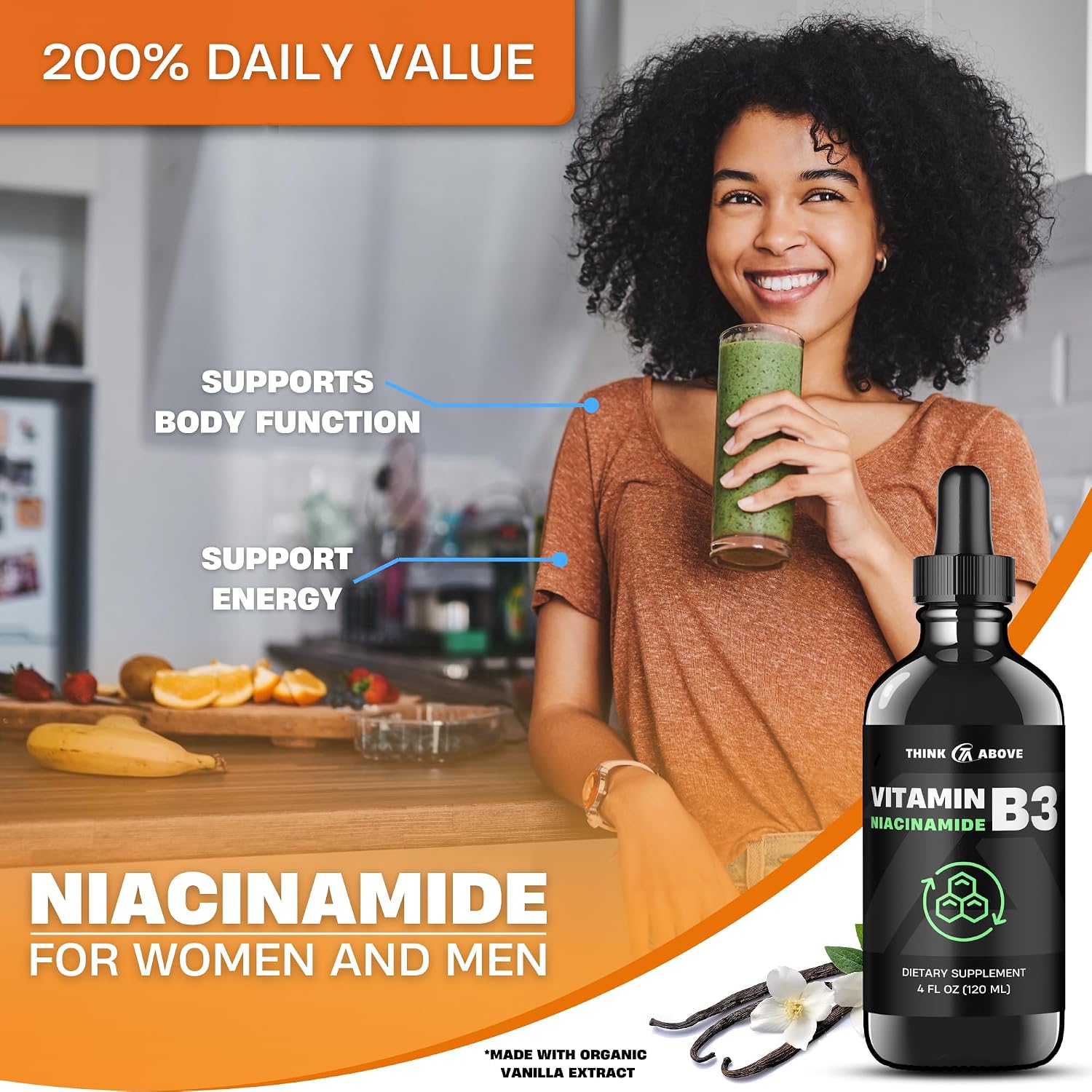 Think Above Vitamin B3 Niacinamide Liquid - Non Flush Form of B3 Niacin - Convenient Vitamin B3 Niacinamide Drops for Women and Men - Easy to