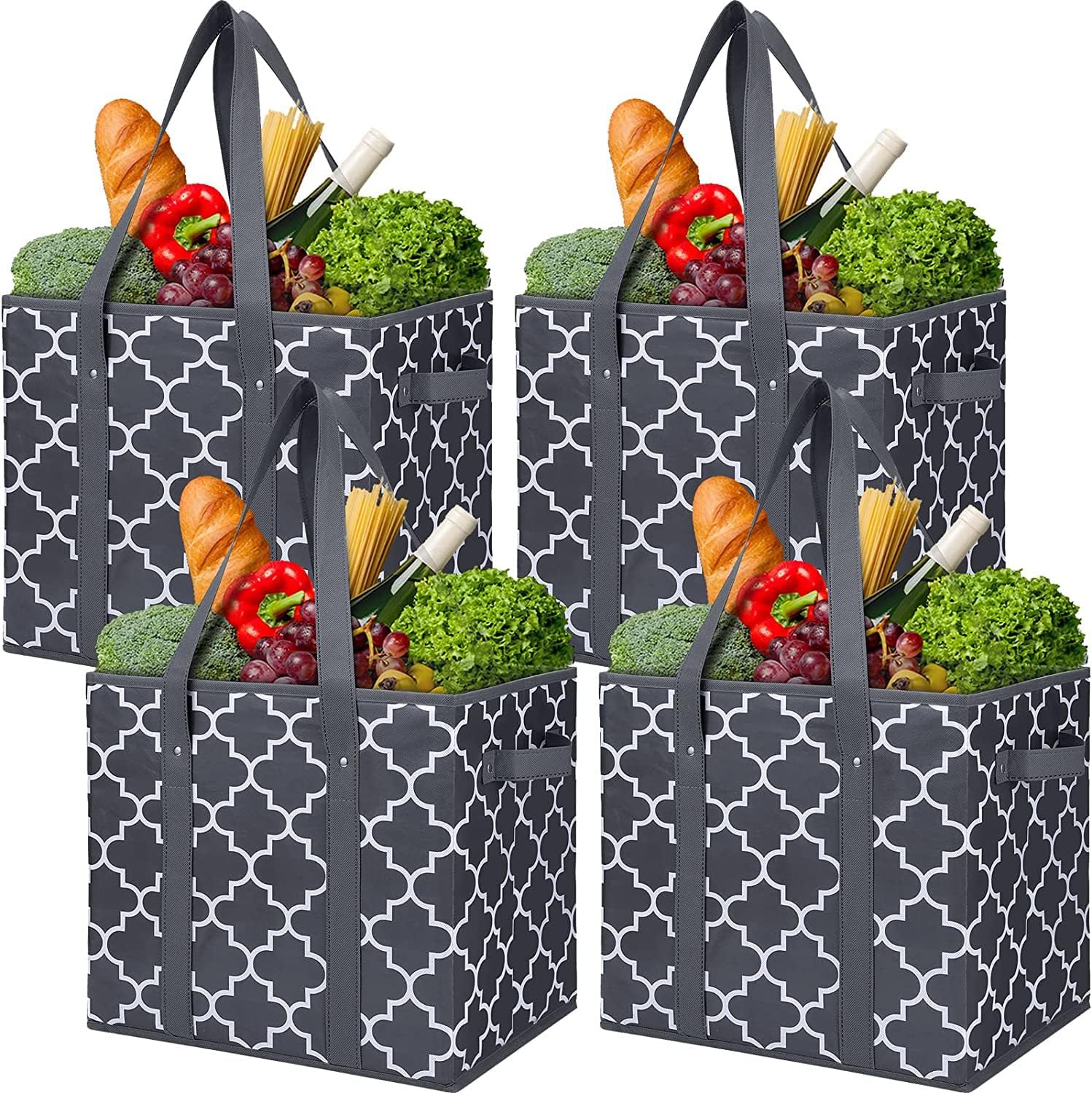 WISELIFE Reusable Grocery Bags 3-Pack Foldable Washable Large Storage Bins Basket Water Resistant Shopping Tote Bag Black