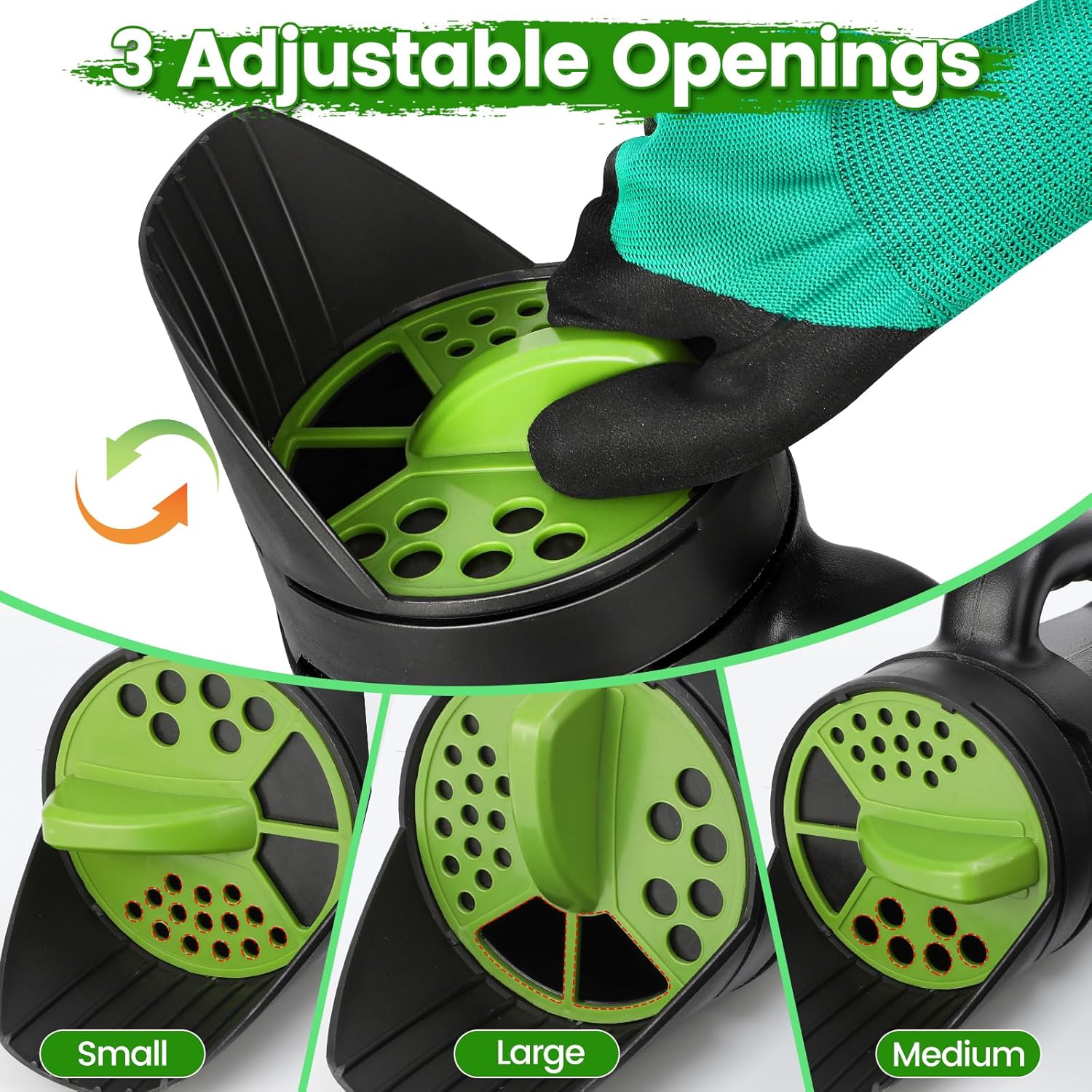 Hand Spreader Shaker, Multiple Adjustable Opening Sizes for All Purpose for Grass Seed, Fertilizer & Earth Food, Snow Salt