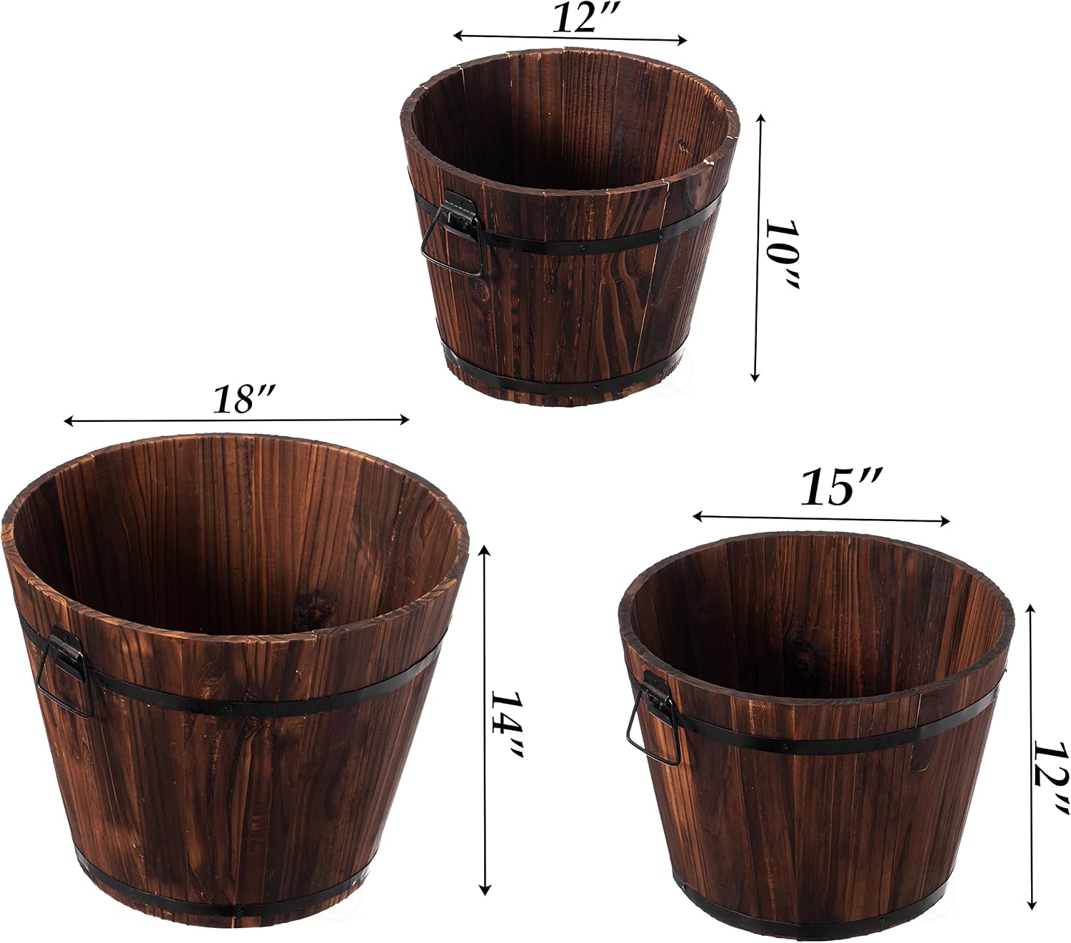 Rustic Wooden Whiskey Barrel Planter with Durable Medal Handles and Drainage Hole - Perfect for Indoor and Outdoor Plants, Herbs, and Vegetables - Medium
