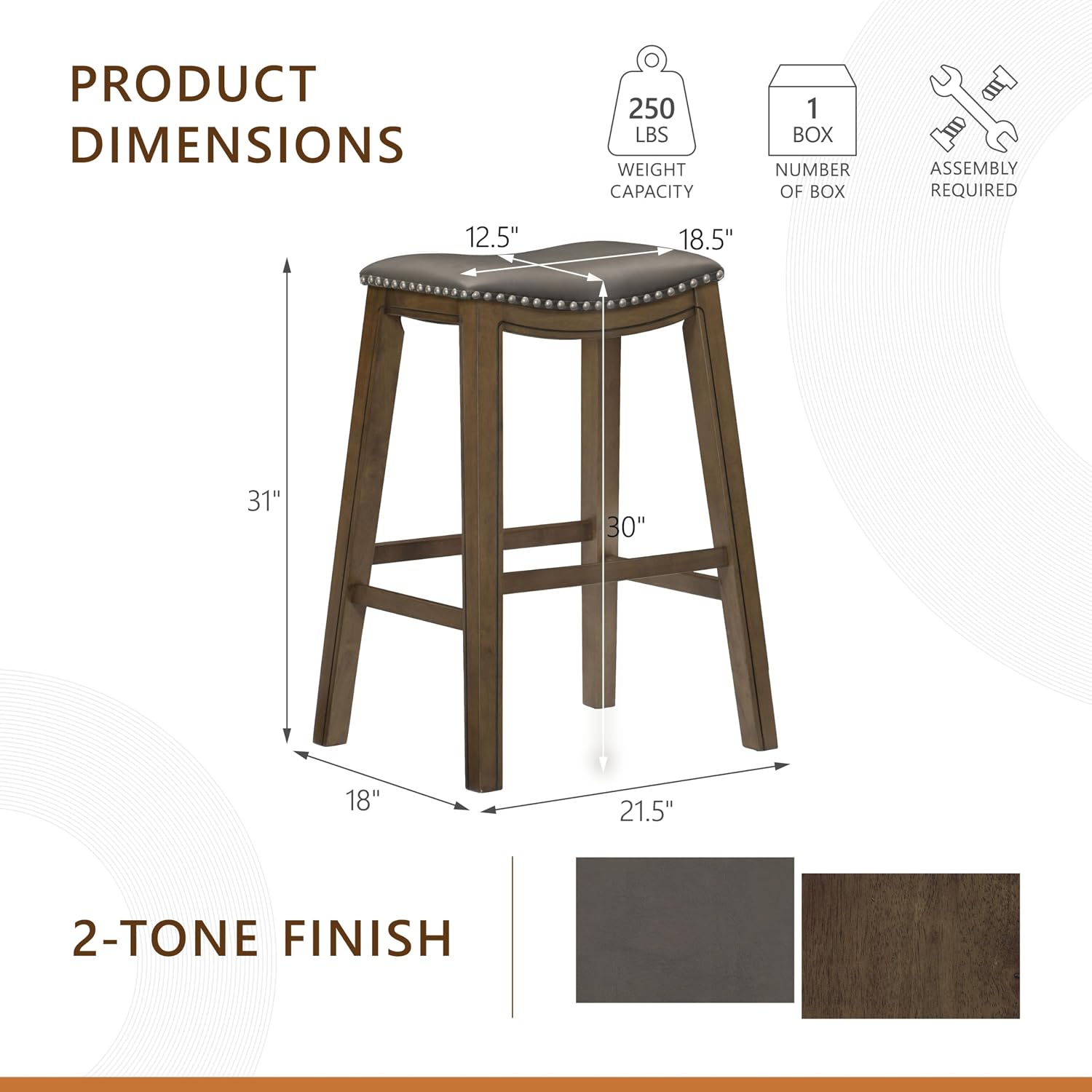 Lexicon Ordway Solid Wood Counter Height Stool - Saddle Kitchen Stool Counter Height Stools for Dining, Armless Chair Seating Options, Perfect for Casual Entertaining Spaces, 25" SH, Black