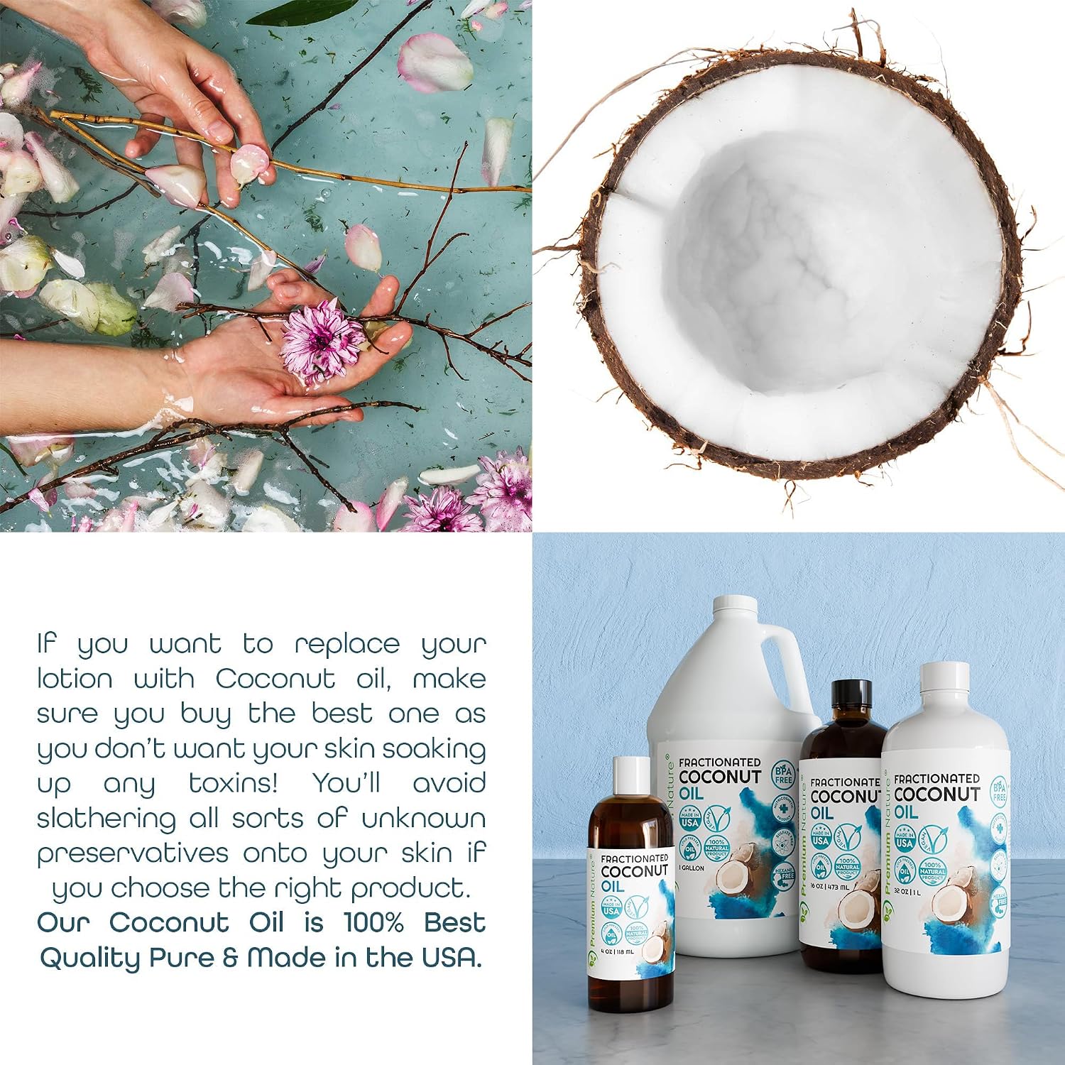 Fractionated Coconut Oil for Skin Moisturizer with Pump Massage Oils Best Carrier for Essential Oils Mixing Body OUL for Dry Skin Moisturizer Natural Oi for Face Hair Body 1 Gallon