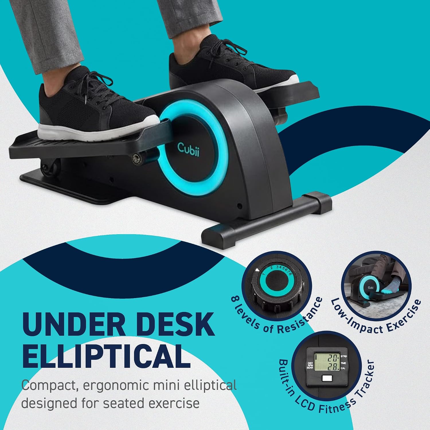 Cubii JR1, Under Desk Elliptical, Under Desk Bike Pedal Exerciser, Seated Elliptical, Work from Home Fitness, Mini Elliptical Machines for Home Use