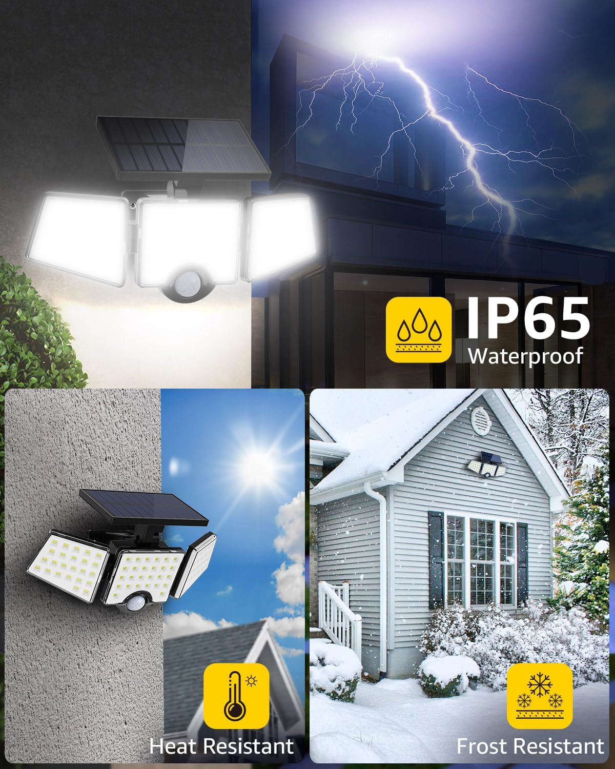 LE Solar Lights for Outside, Solar Lights Outdoor with Motion Sensor, WL4000 High Brightness, 3 Adjustable Heads 270° Wide Lighting Angle