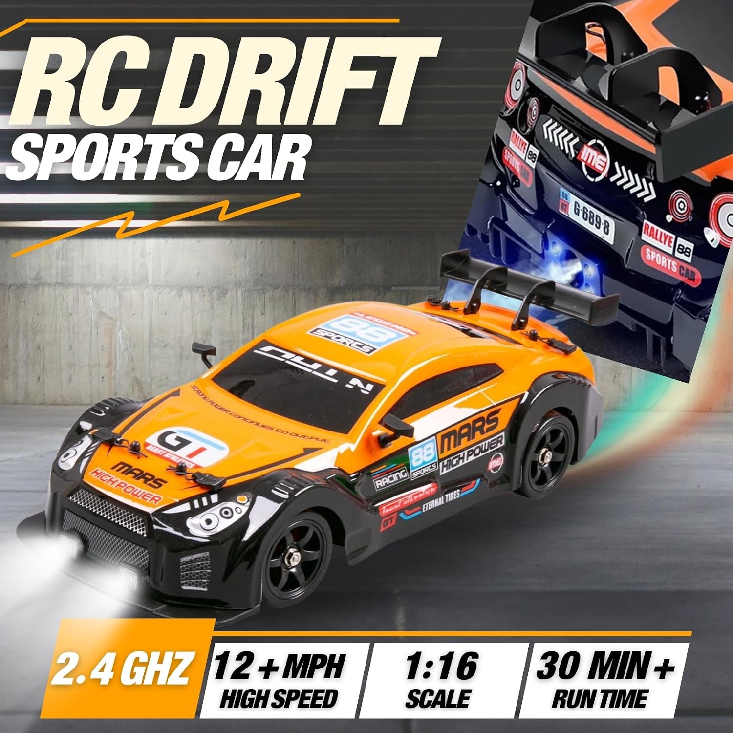 Liberty Imports RC Drift Car 1/16 2.4GHz 4WD Remote Control Sport Racing On-Road Vehicle with LED Light, Batteries and Drift Tires (Red)