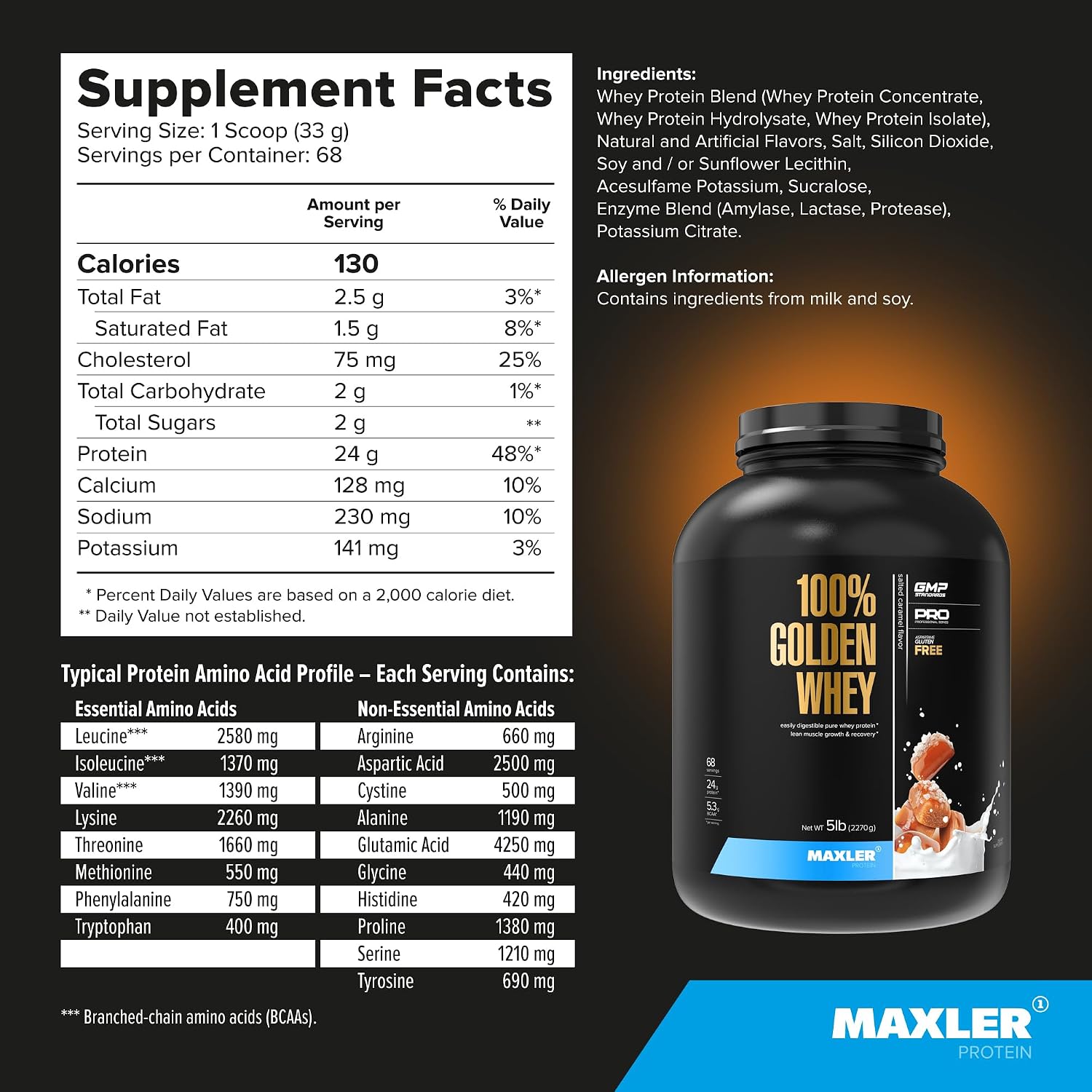 100% Golden Whey Protein - 24g of Protein per Serving - Whey Protein Powder for Pre Post Workout - Fast-Absorbing Whey Concentrate, Isolate & Hydrolysate Blend - Vanilla Ice Cream 2 lb