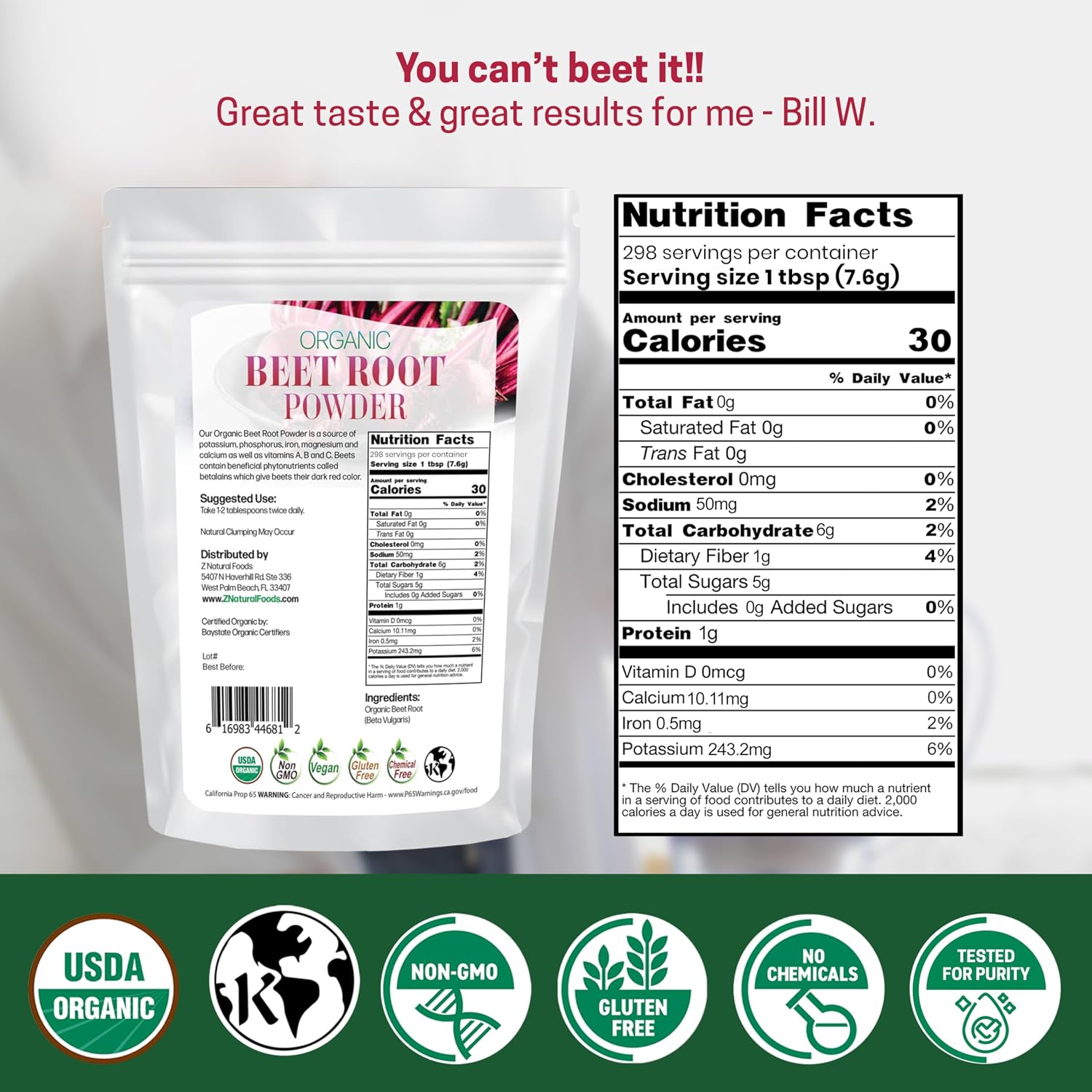 Z Natural Foods Organic Beet Root Powder - Vegan, Gluten Free, 16 oz