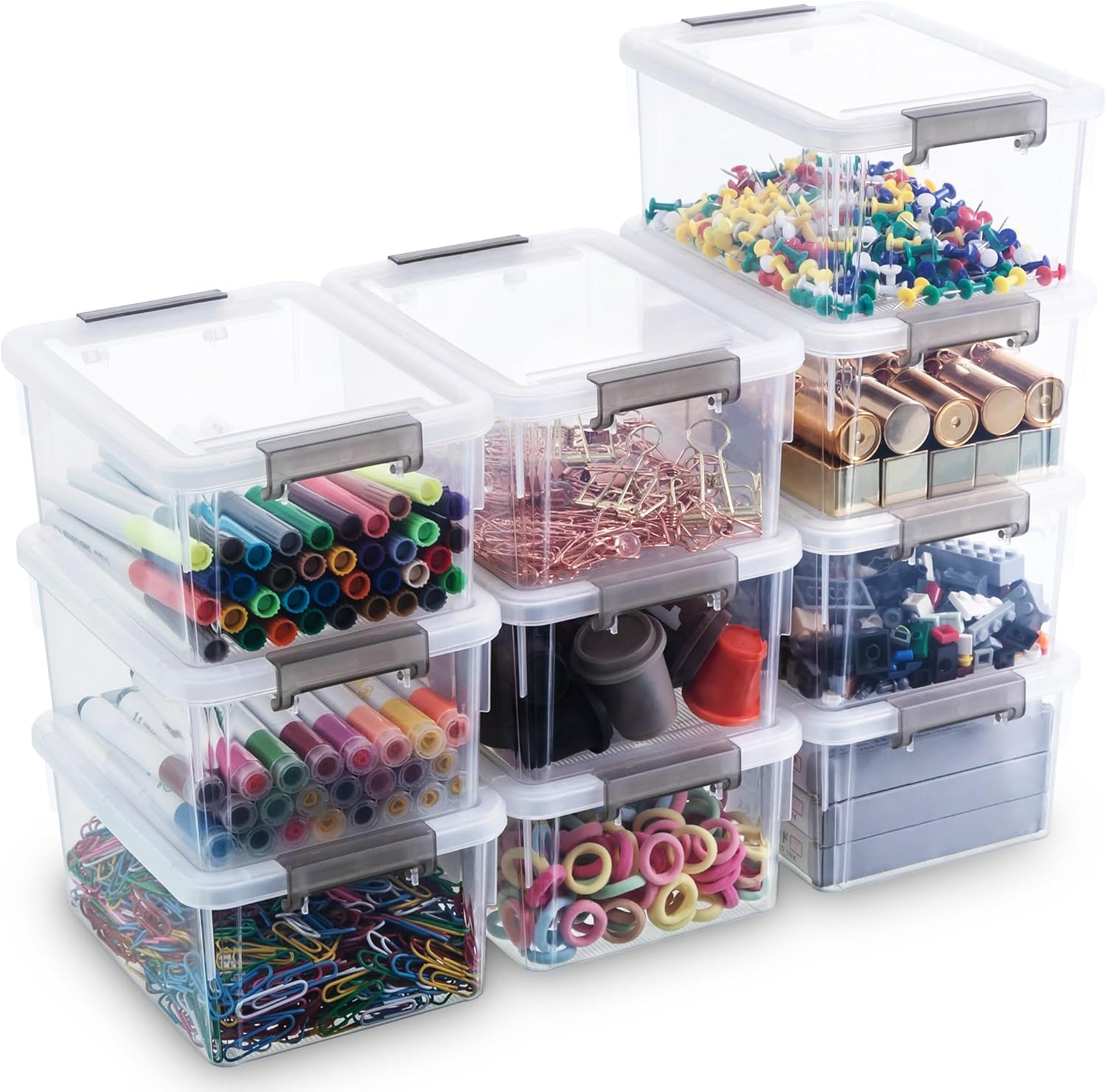 Citylife 10Packs 1.3Qt Small Storage Bins with Lids,Stackable Clear