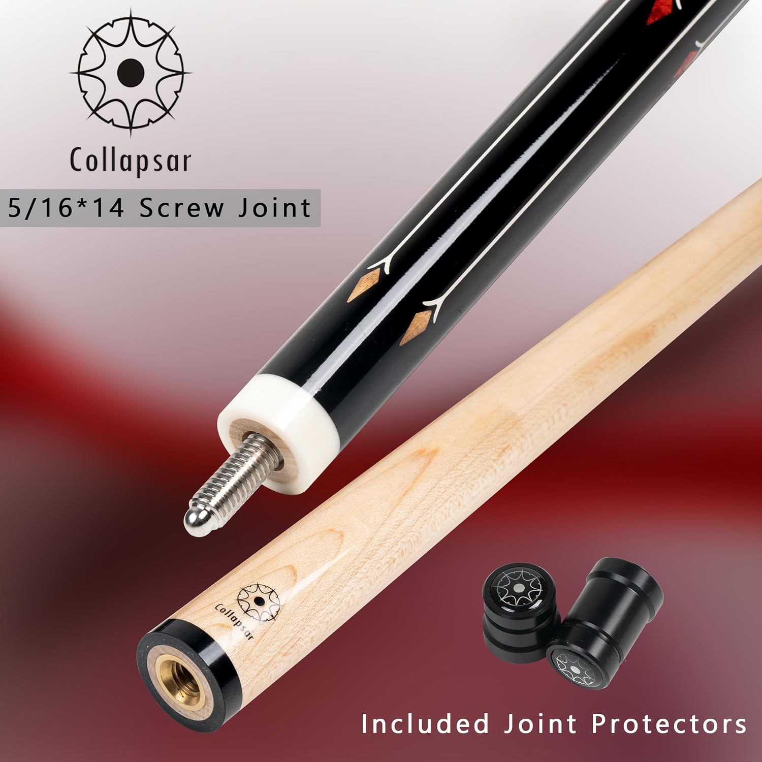 Collapsar CA Pool Stick with 1X1 Hard Case 58" Billiard Cue Stick | Canadian Maple Shaft with 13mm Cue Tip,19-21 oz Professional Pool Cue Set