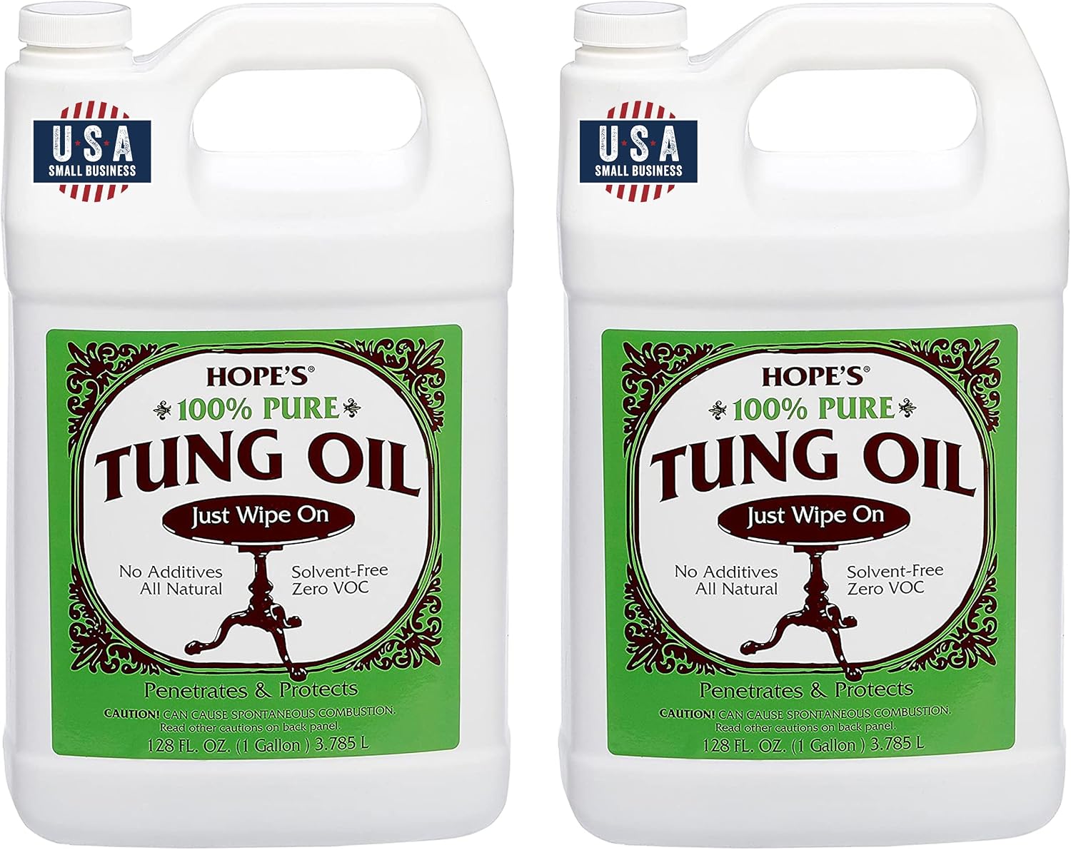 HOPE'S 100% Pure Tung Oil, Food Safe, Premium Waterproof Natural Wood Finish and Sealer for Indoor and Outdoor Projects,128 Fl Oz, 1 Pack